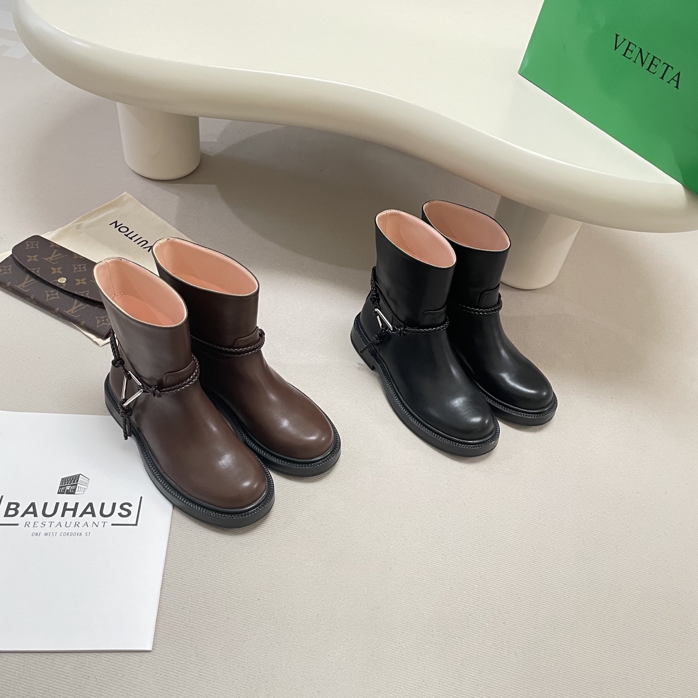 Knotted combat boots