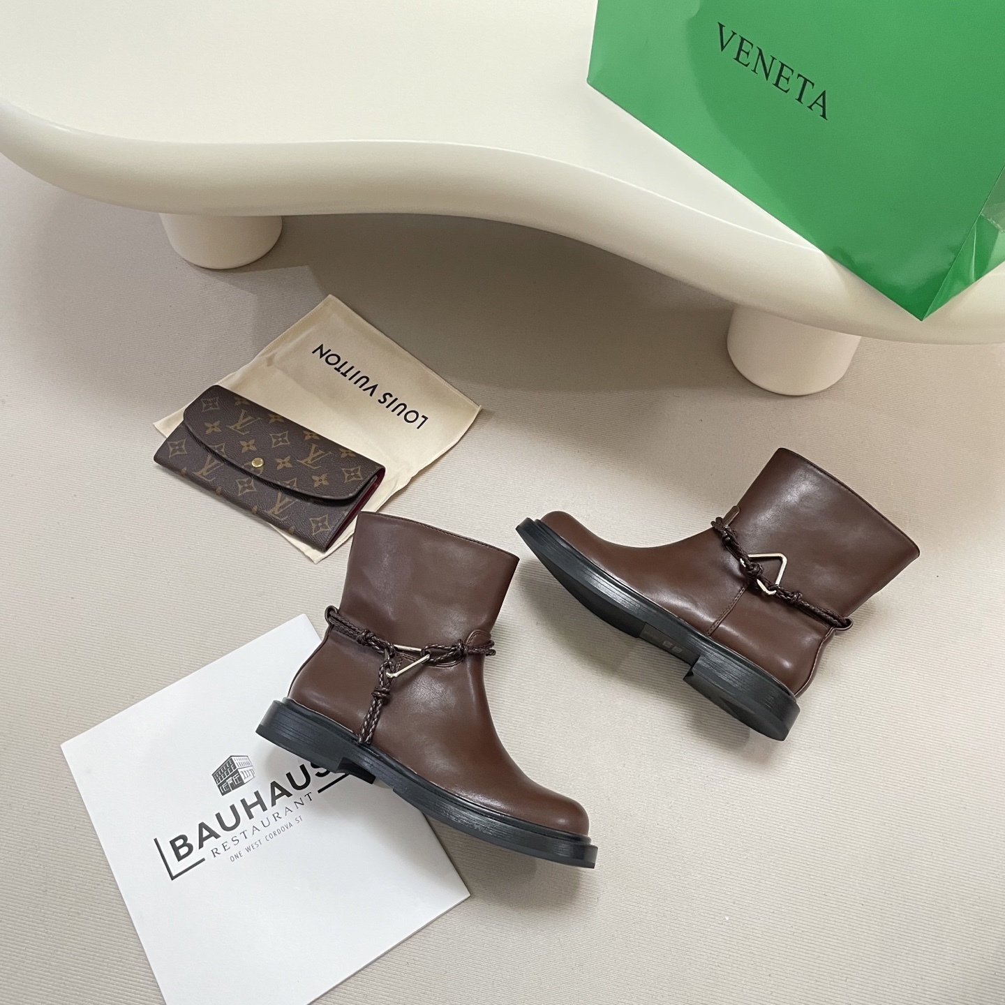 Knotted combat boots