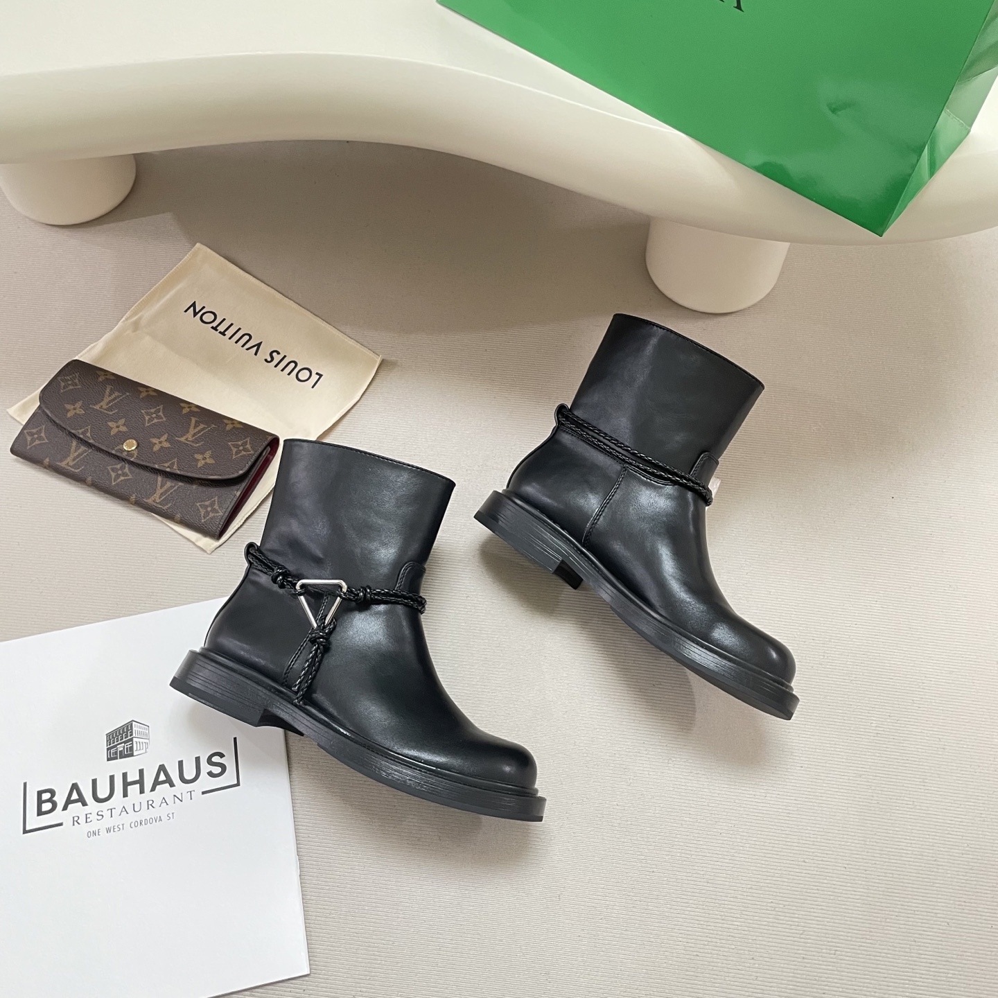 Knotted combat boots