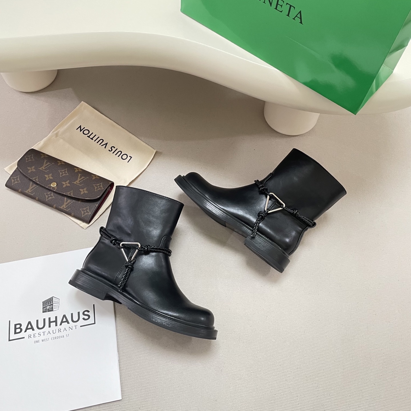 Knotted combat boots