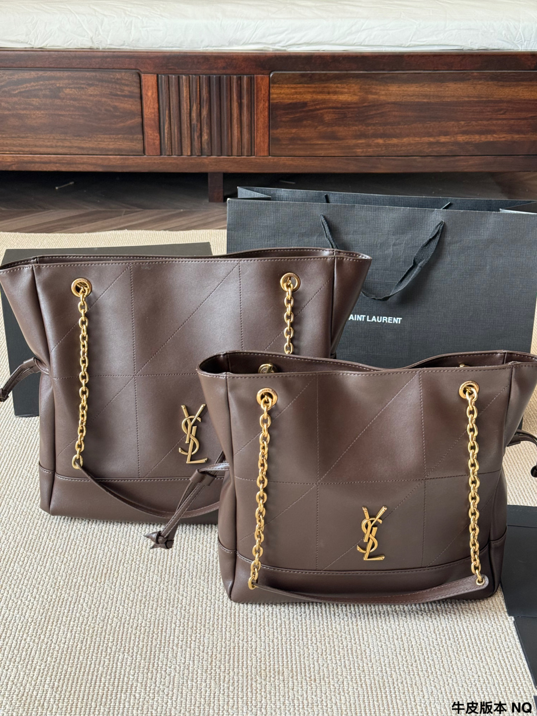 Cowhide chain drawstring bag 35*30/28*27