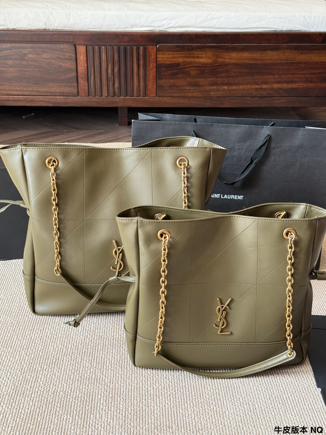 Cowhide chain drawstring bag 35*30/28*27