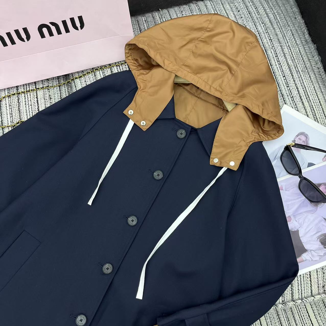 Reversible long hooded trench coat