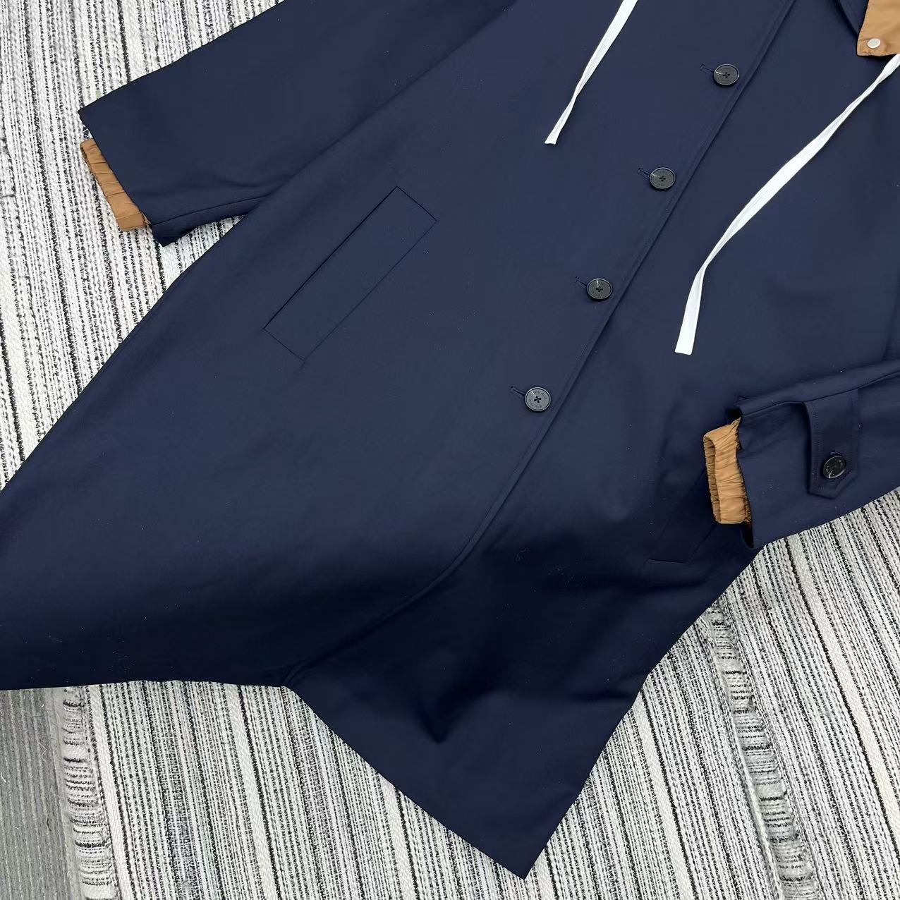 Reversible long hooded trench coat