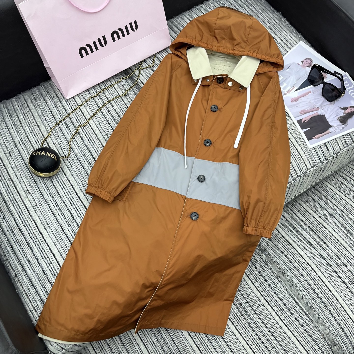 Reversible long hooded trench coat