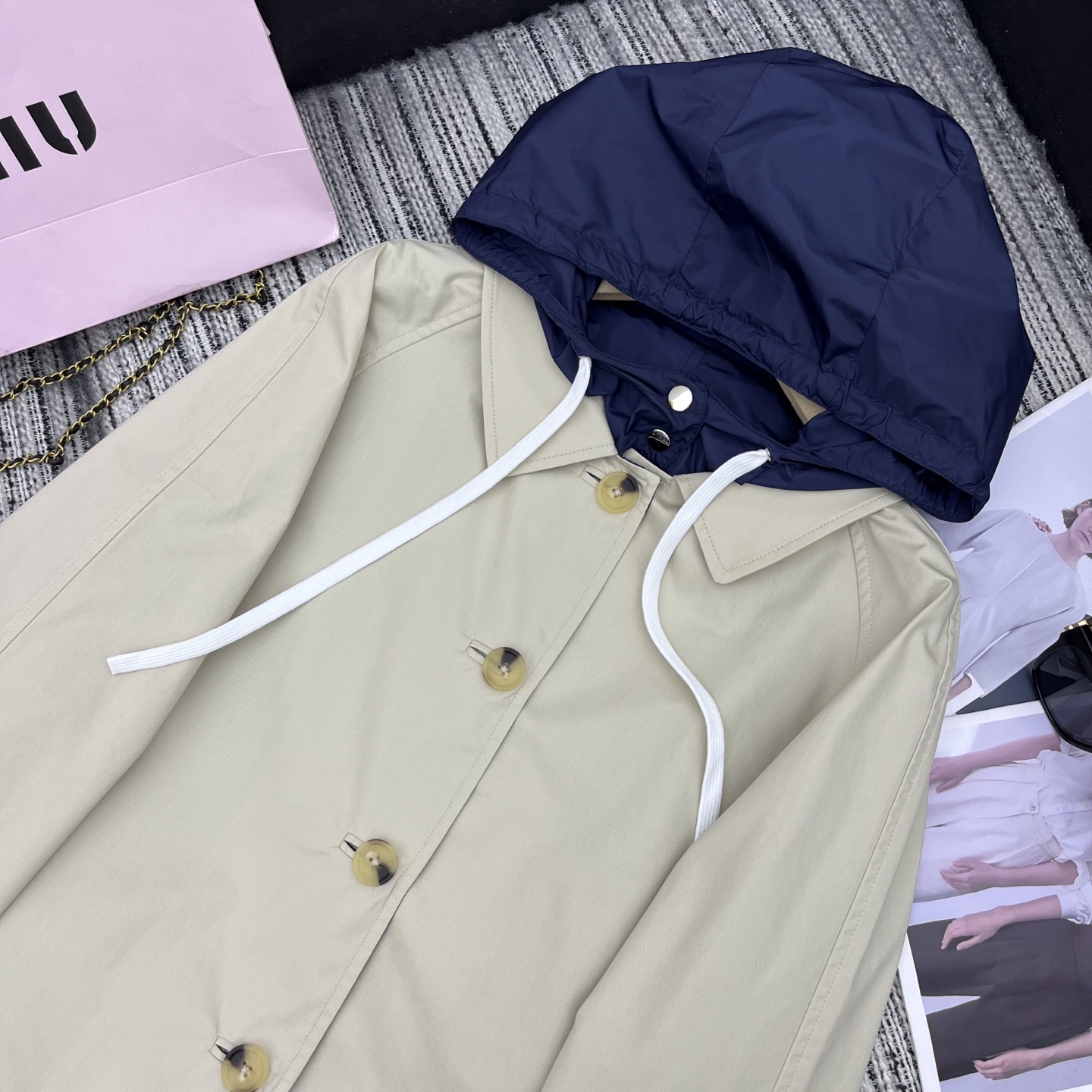Reversible long hooded trench coat