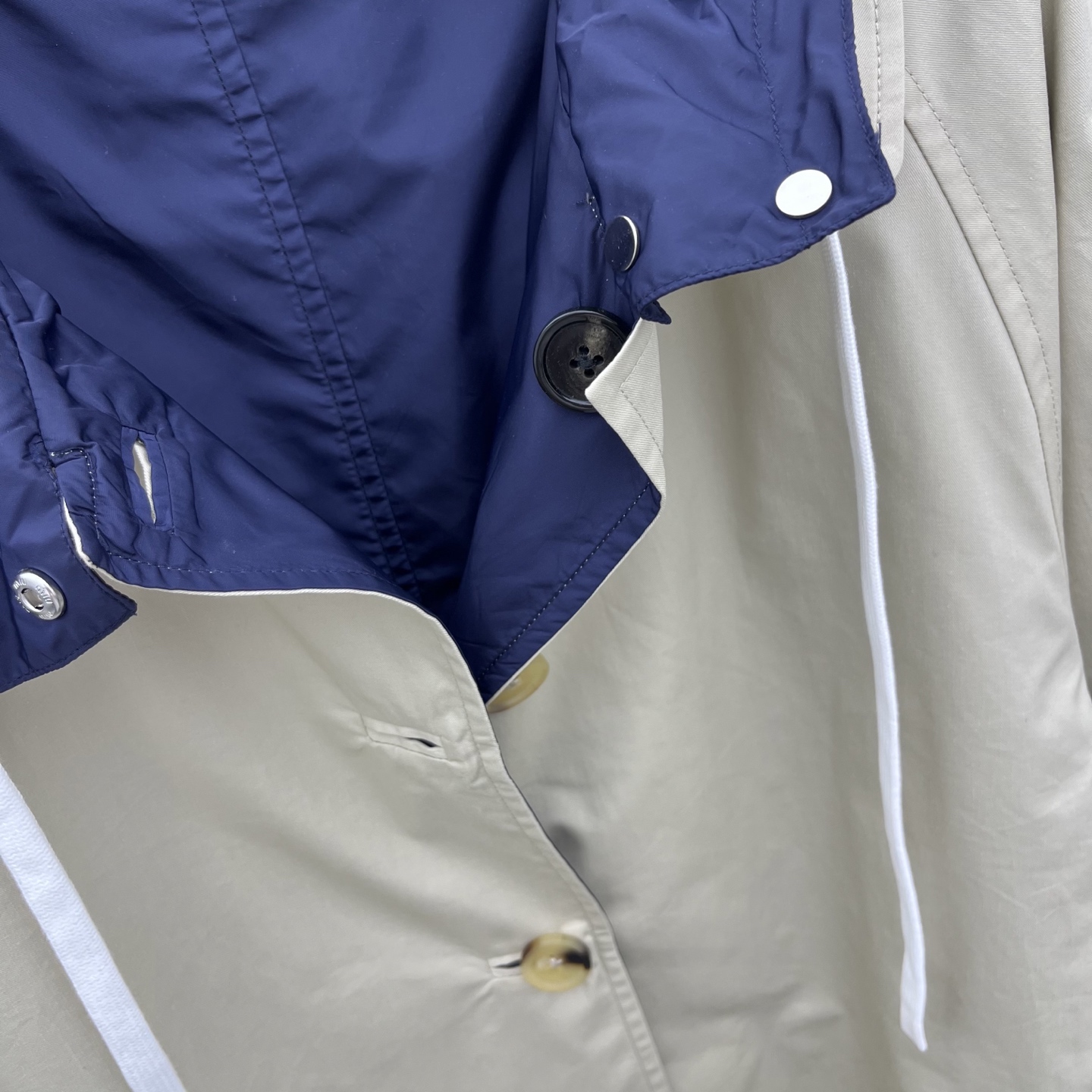 Reversible long hooded trench coat