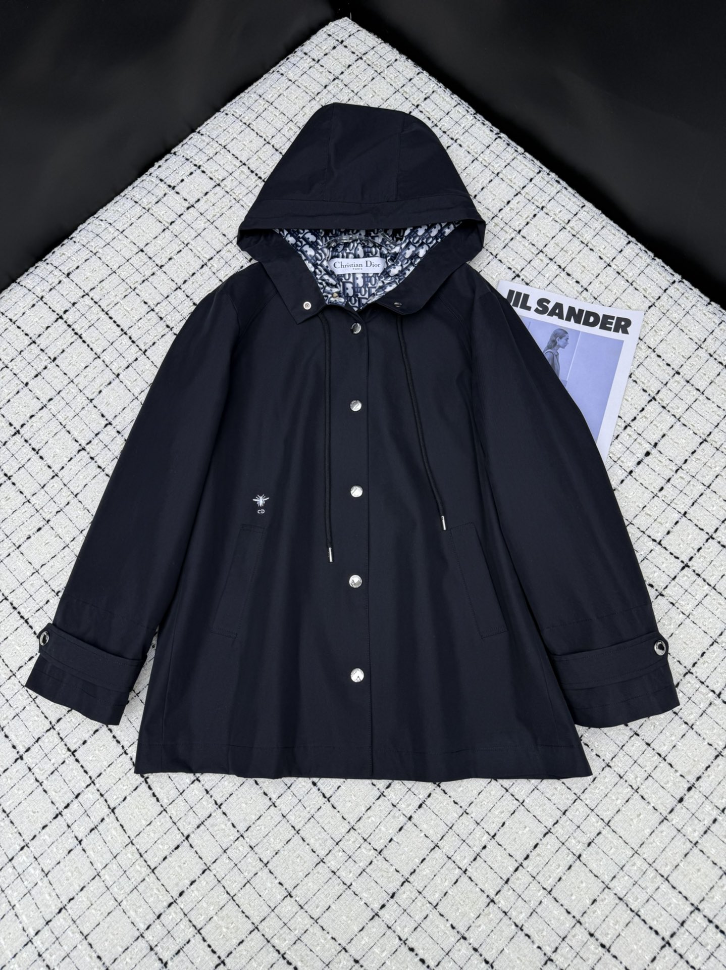 Plaid reversible lapel trench coat long coat single-breasted design