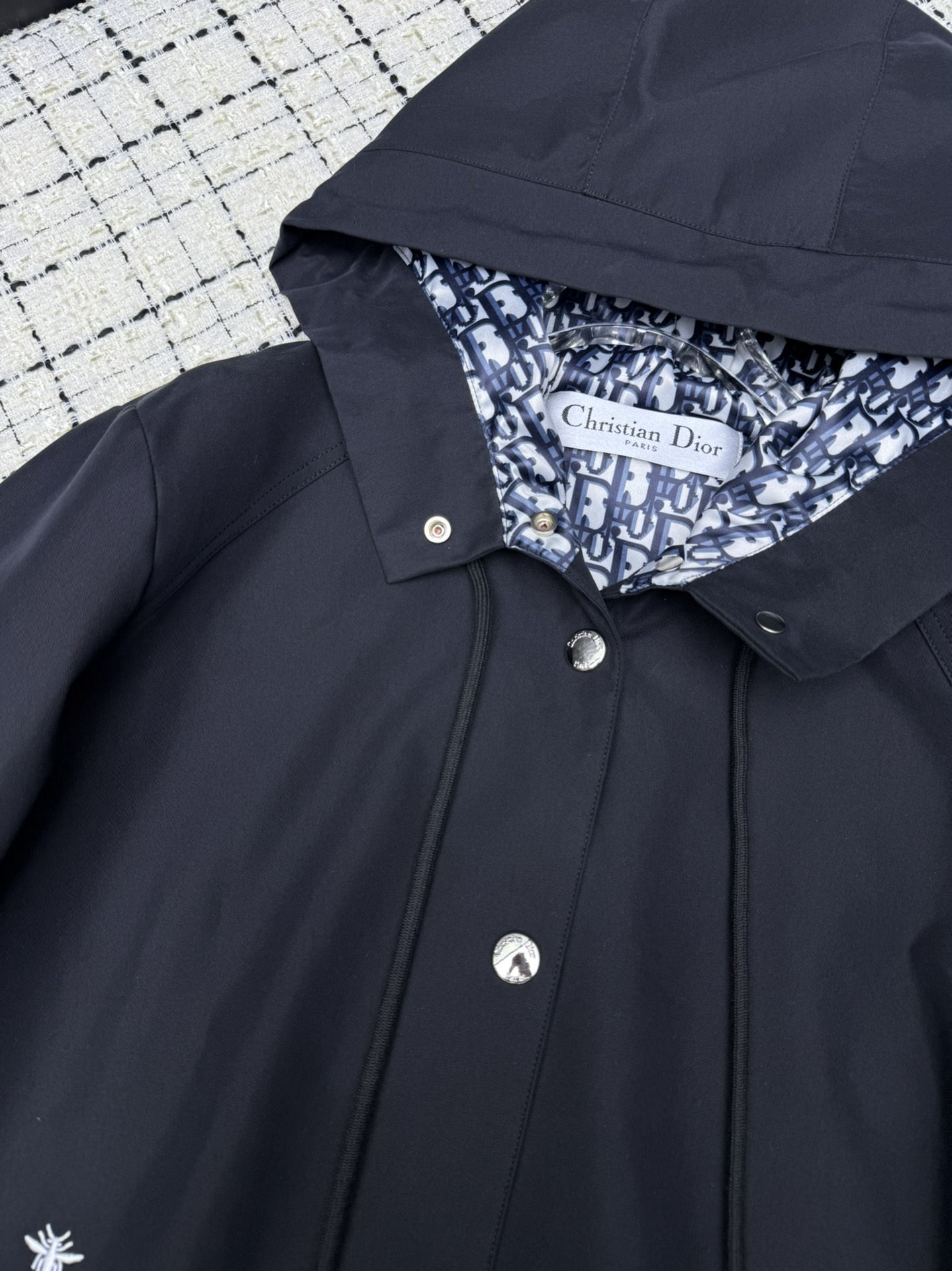 Plaid reversible lapel trench coat long coat single-breasted design