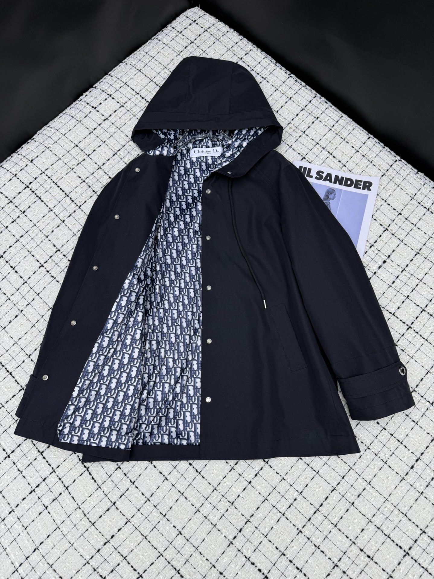 Plaid reversible lapel trench coat long coat single-breasted design