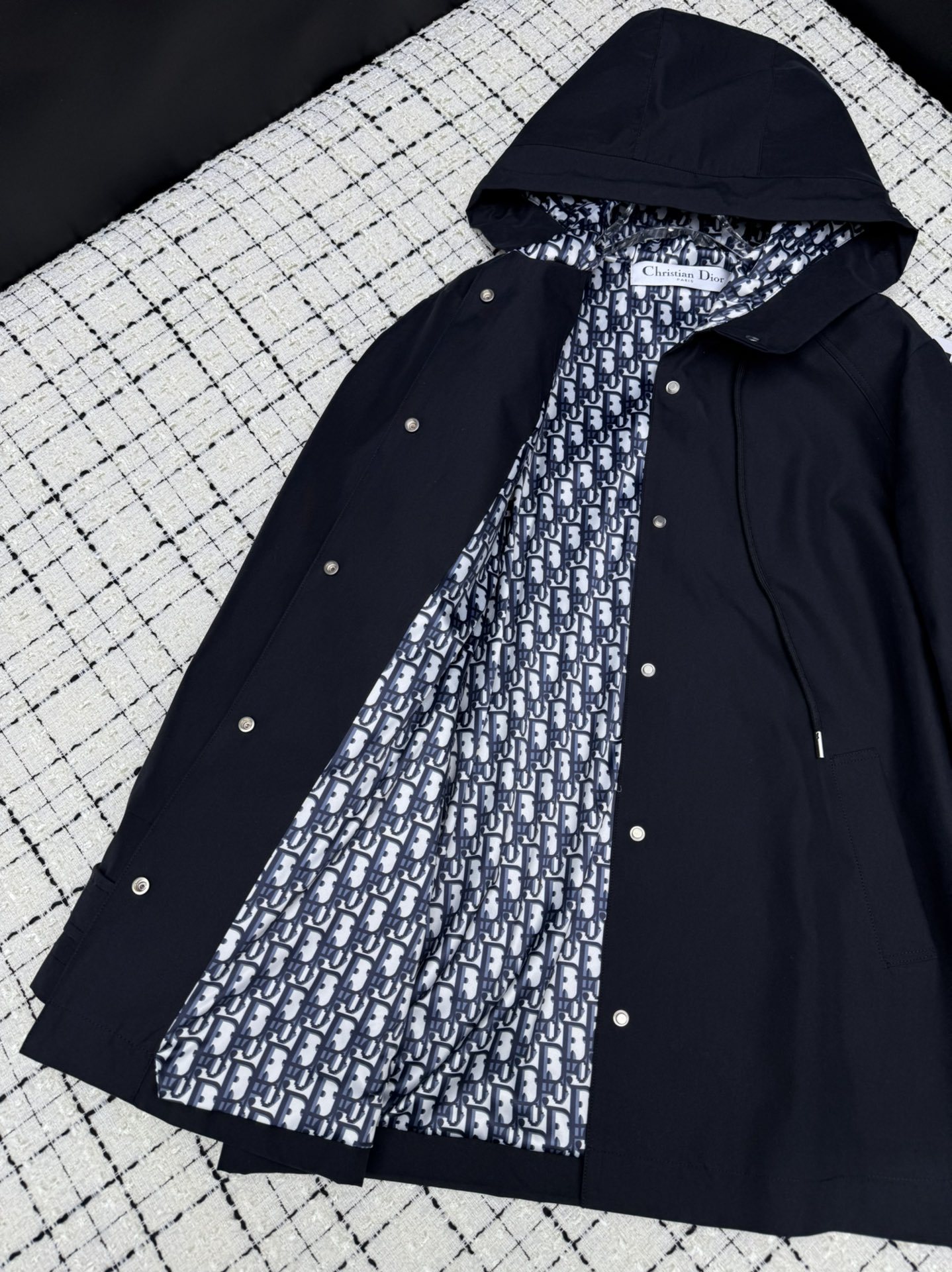 Plaid reversible lapel trench coat long coat single-breasted design