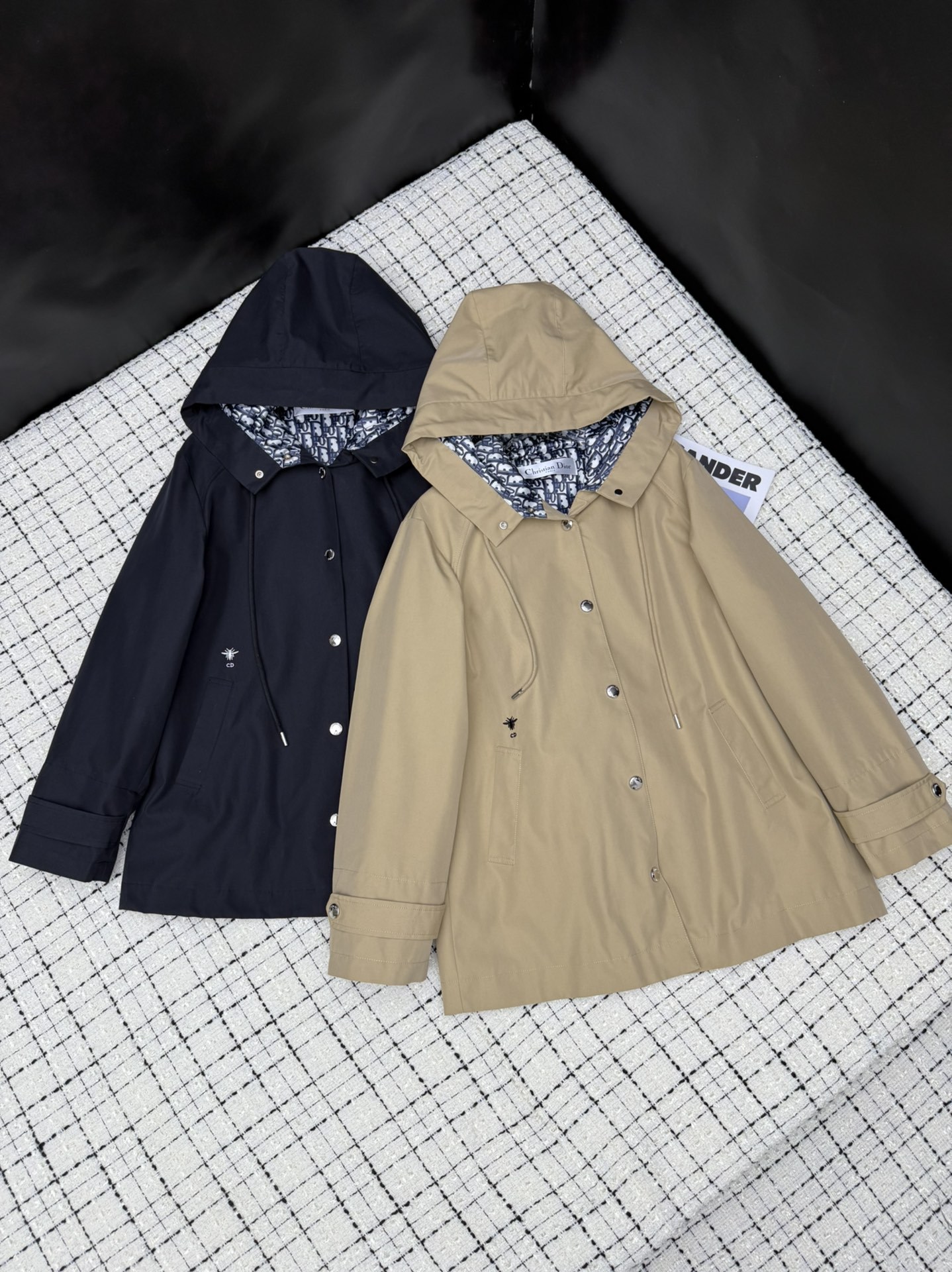 Plaid reversible lapel trench coat long coat single-breasted design