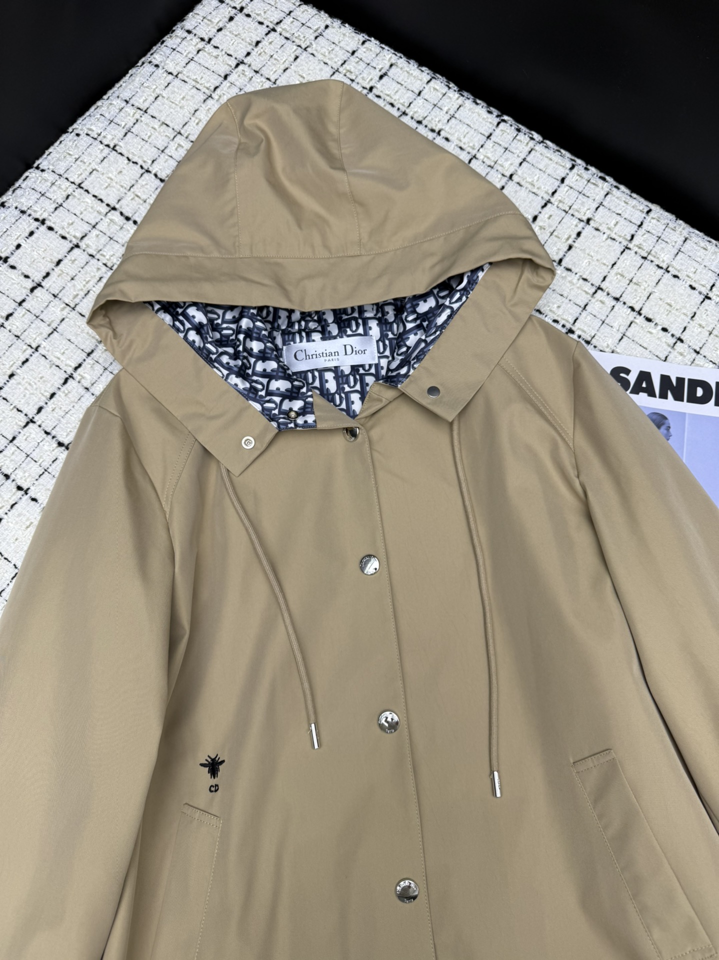 Plaid reversible lapel trench coat long coat single-breasted design