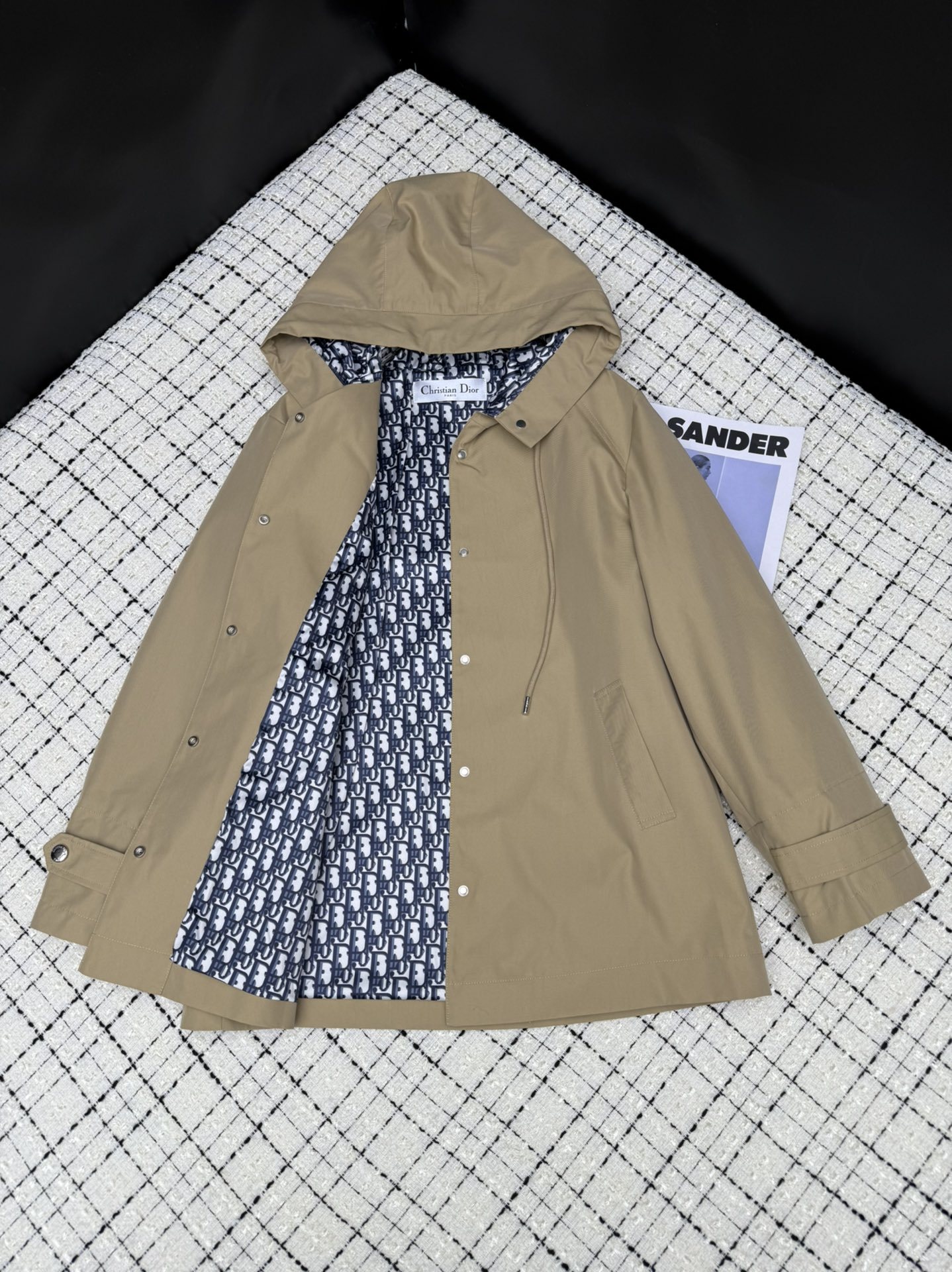 Plaid reversible lapel trench coat long coat single-breasted design