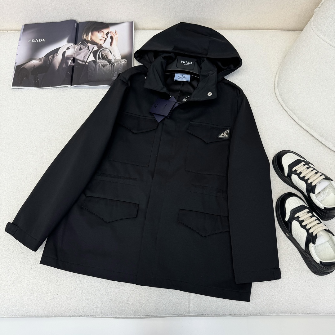 Workwear style hooded windbreaker jacket