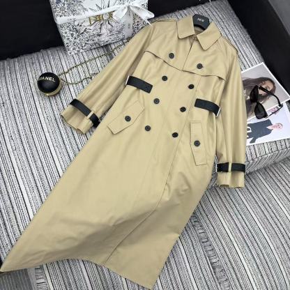 Double-breasted long waist trench coat