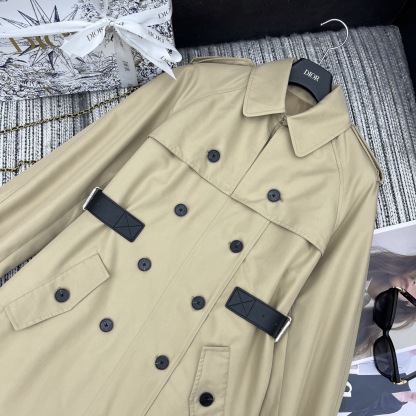 Double-breasted long waist trench coat