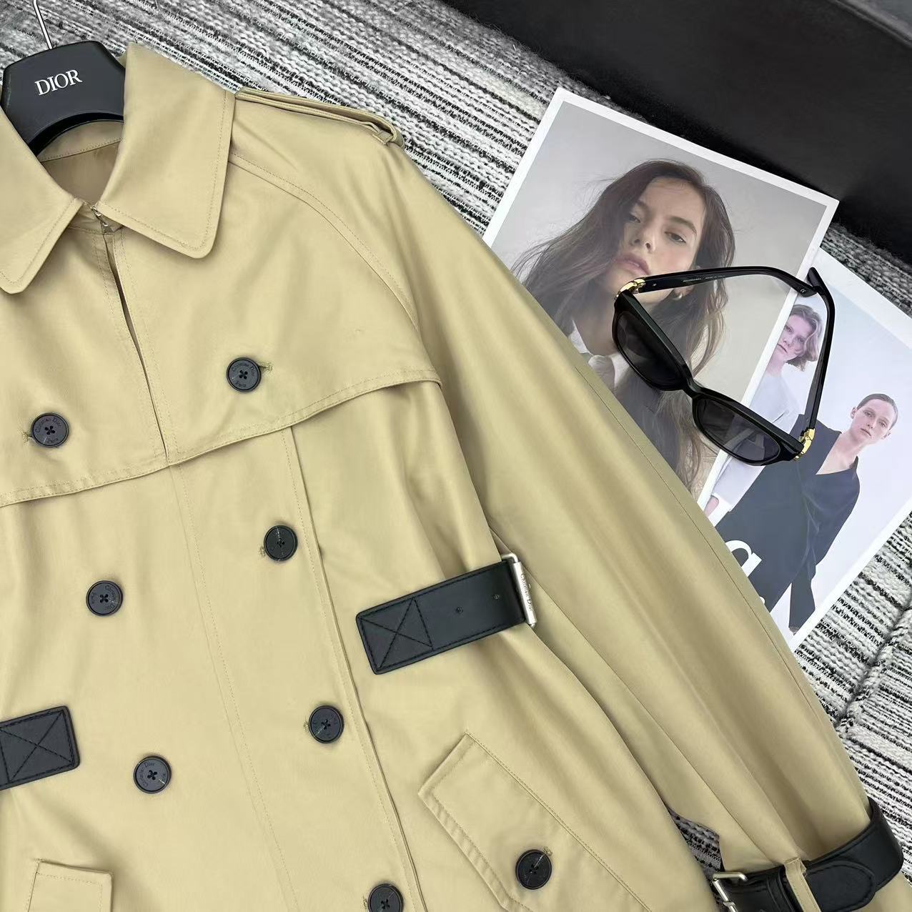 Double-breasted long waist trench coat