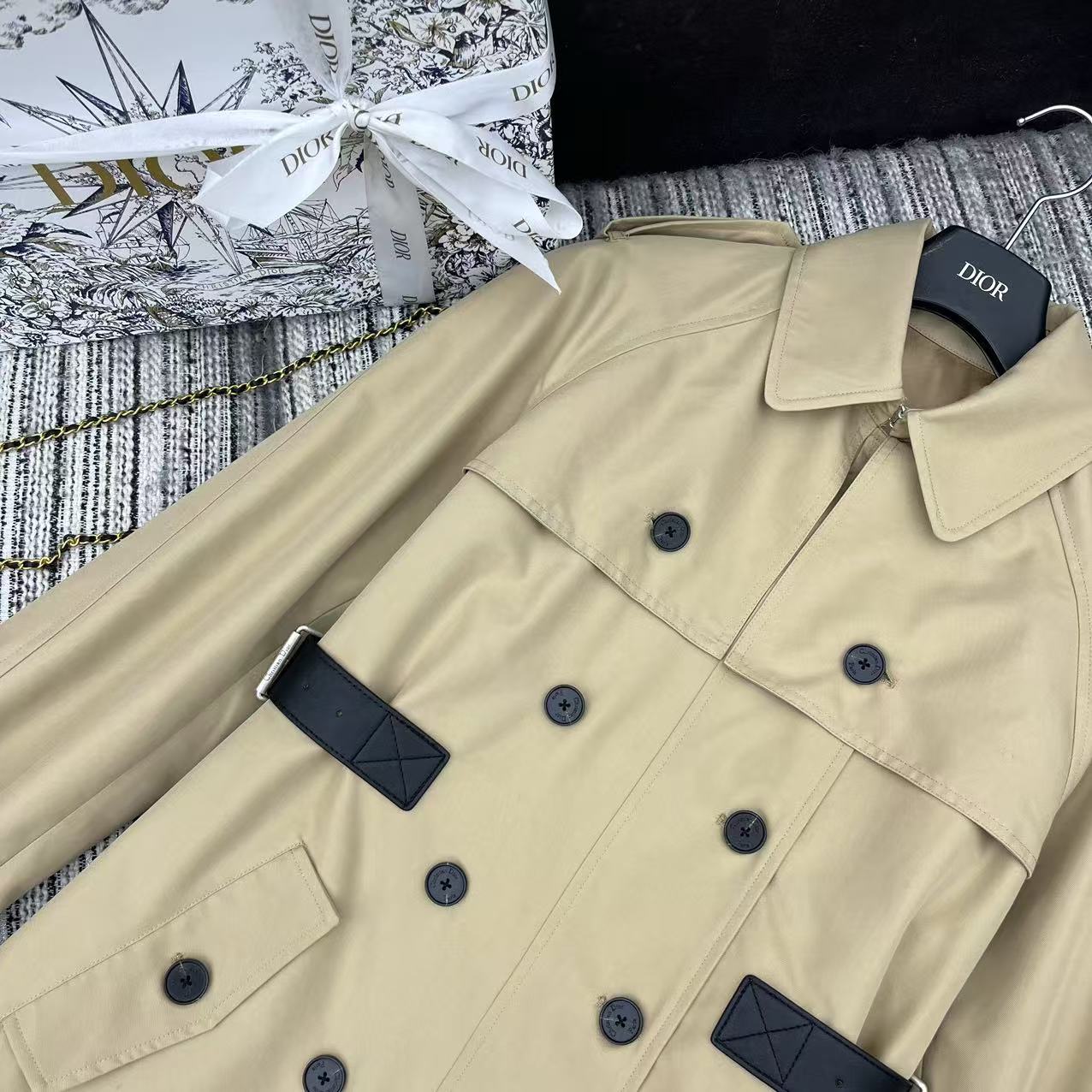 Double-breasted long waist trench coat