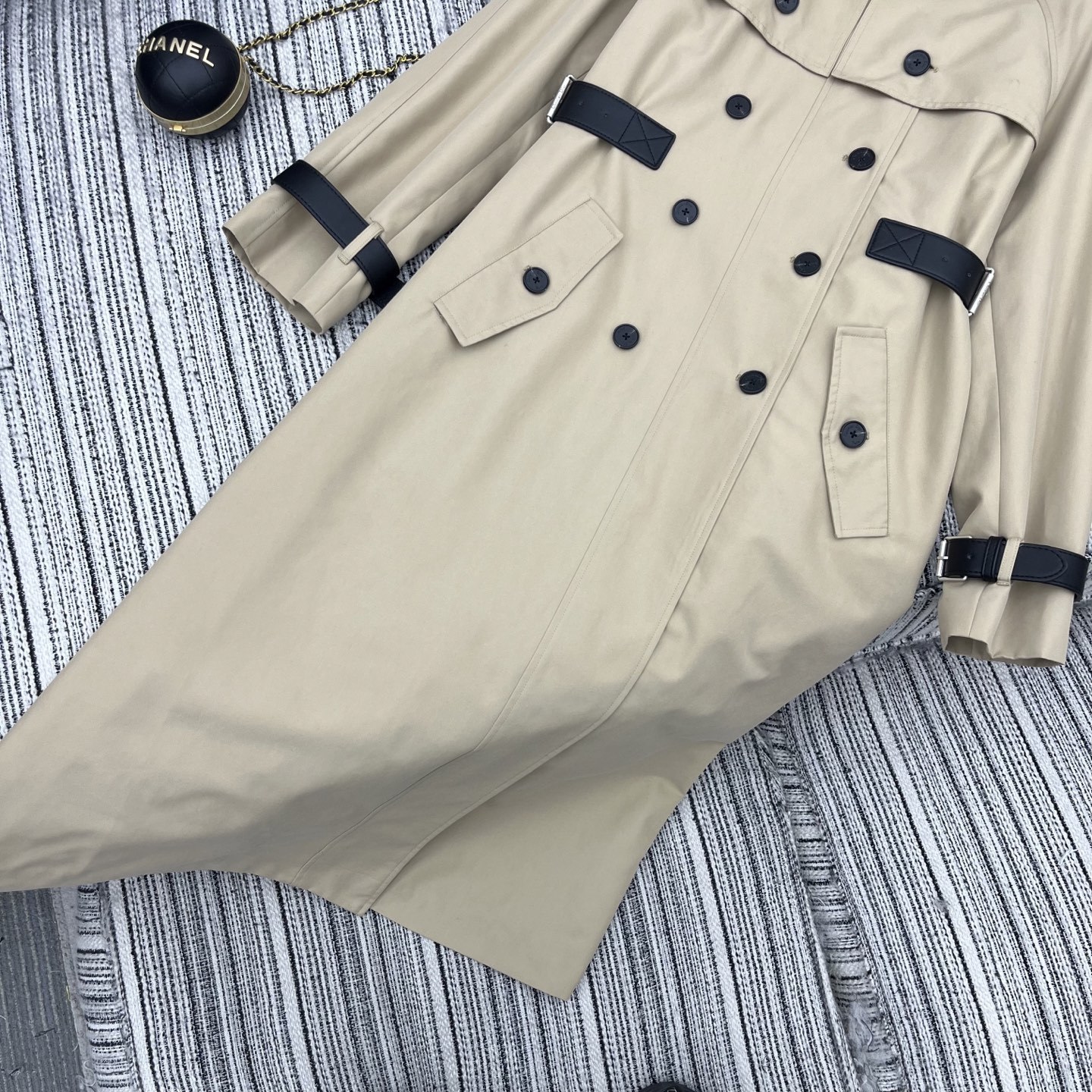 Double-breasted long waist trench coat