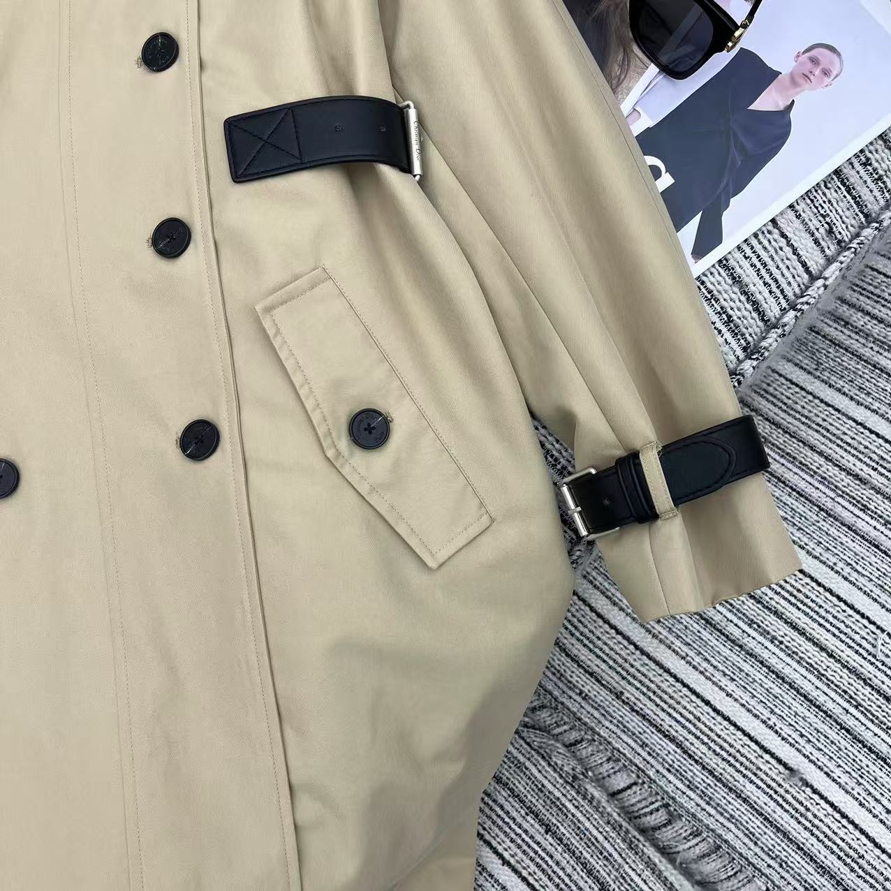 Double-breasted long waist trench coat