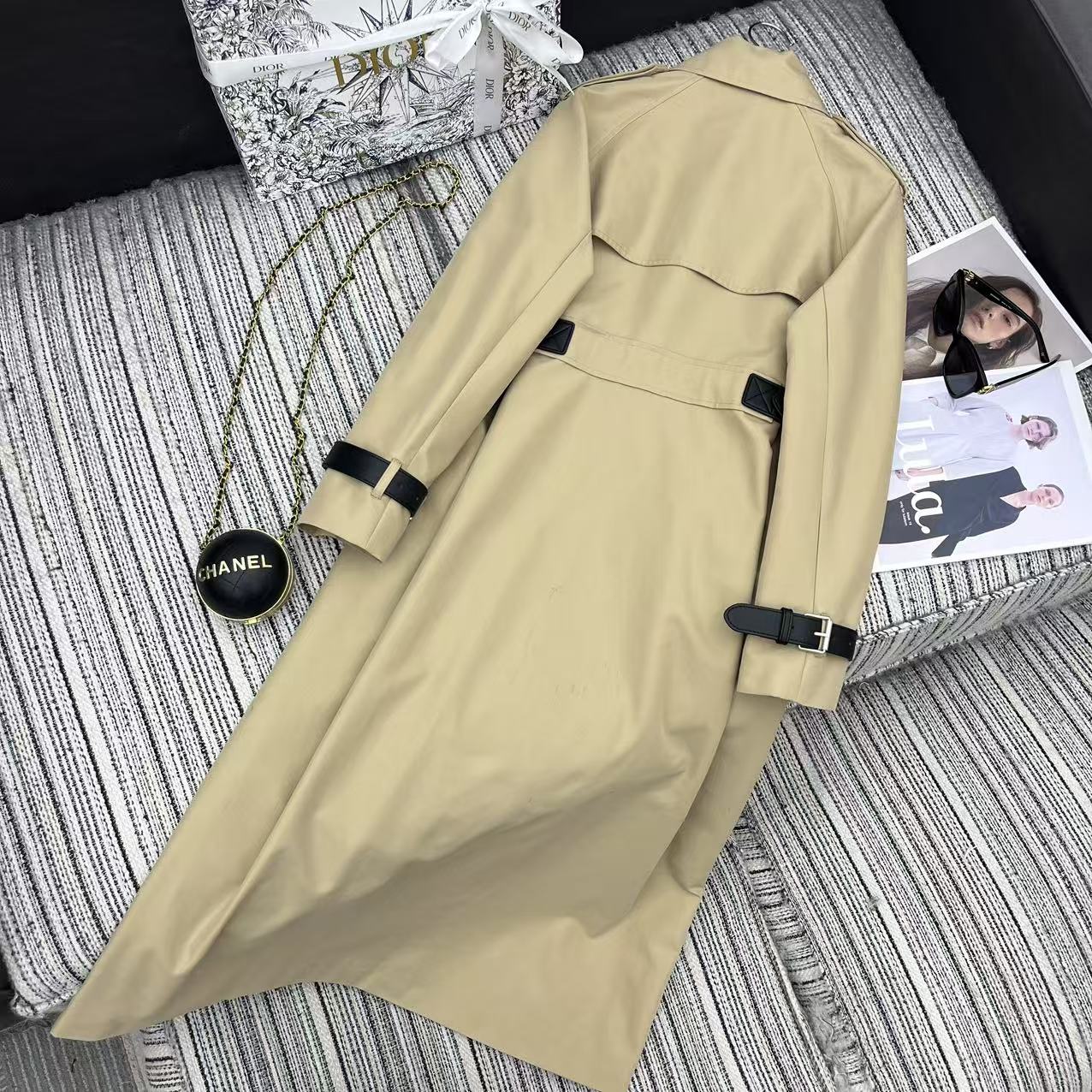 Double-breasted long waist trench coat