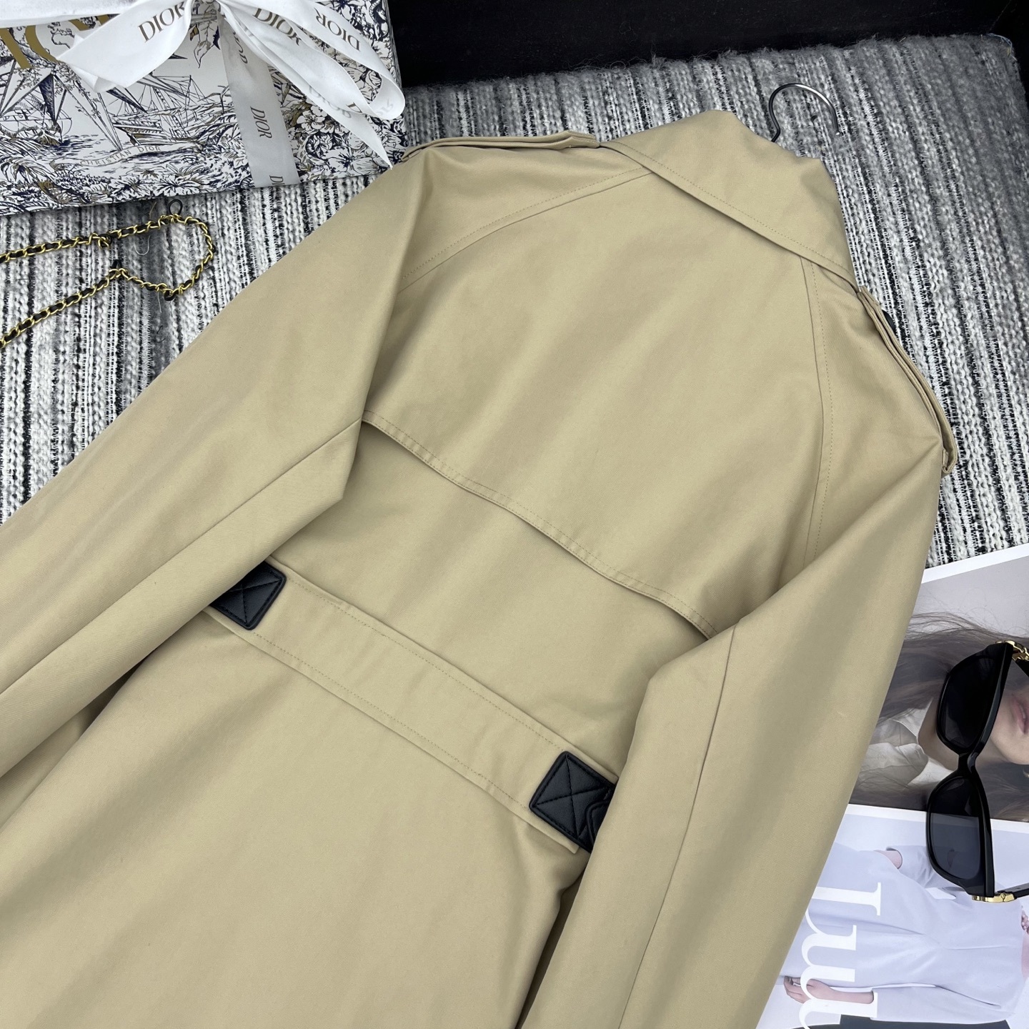 Double-breasted long waist trench coat