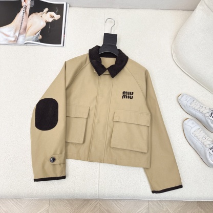 Colorblock lapel short trench coat