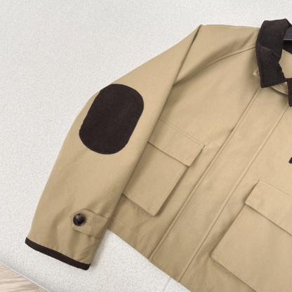 Colorblock lapel short trench coat