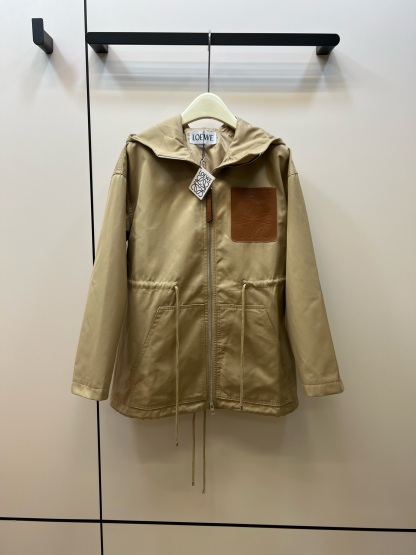 Hooded drawstring waist trench coat