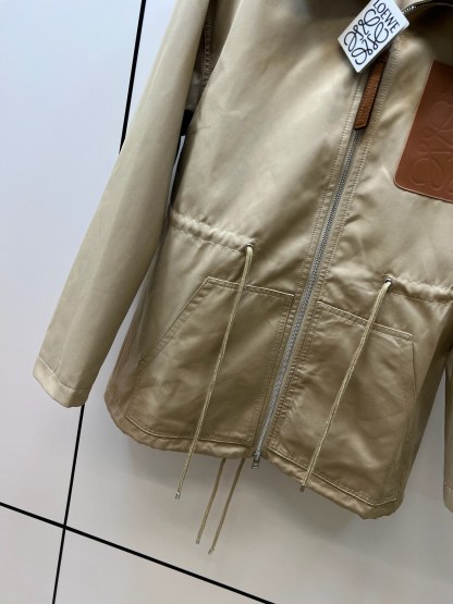 Hooded drawstring waist trench coat