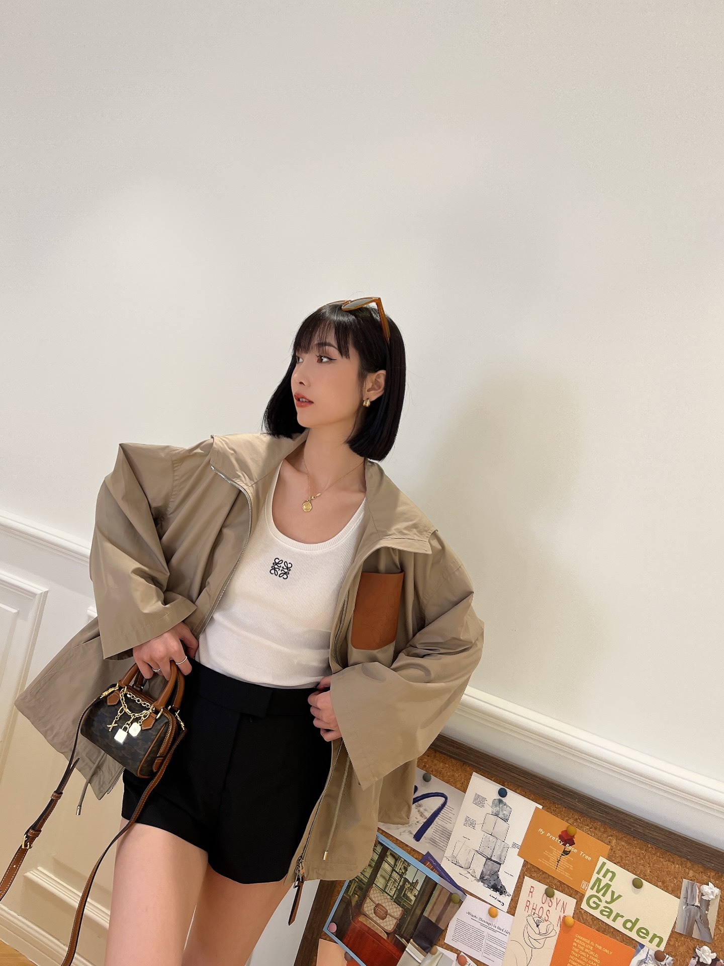 Hooded drawstring waist trench coat