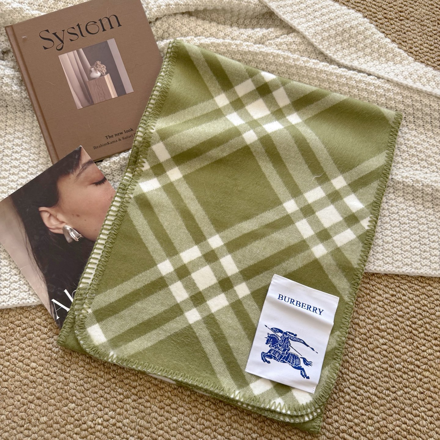 Thick-knit plaid scarf 30*180cm