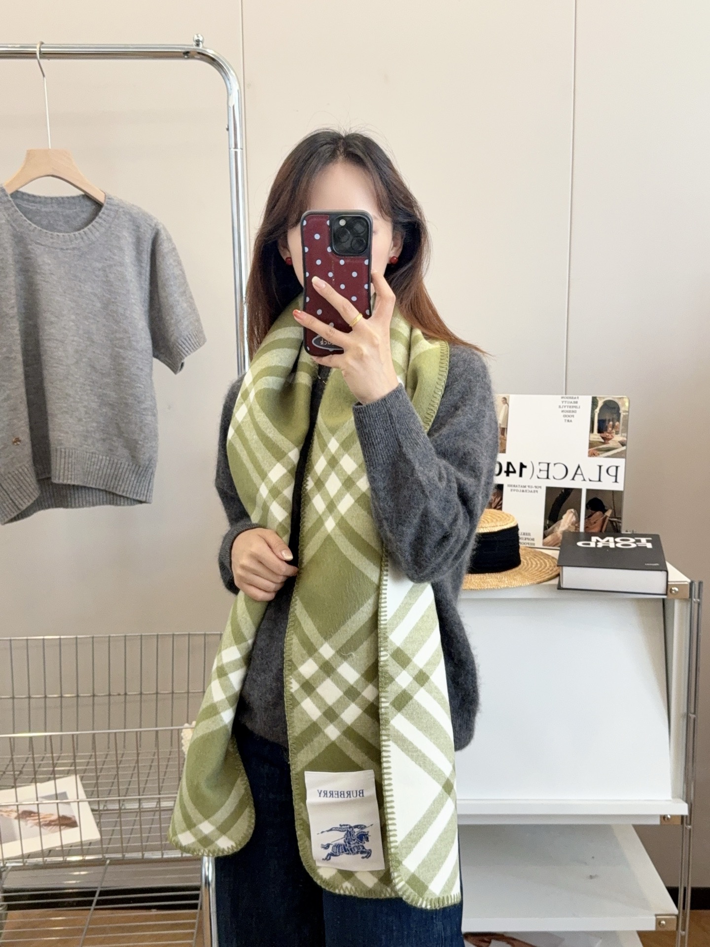 Thick-knit plaid scarf 30*180cm