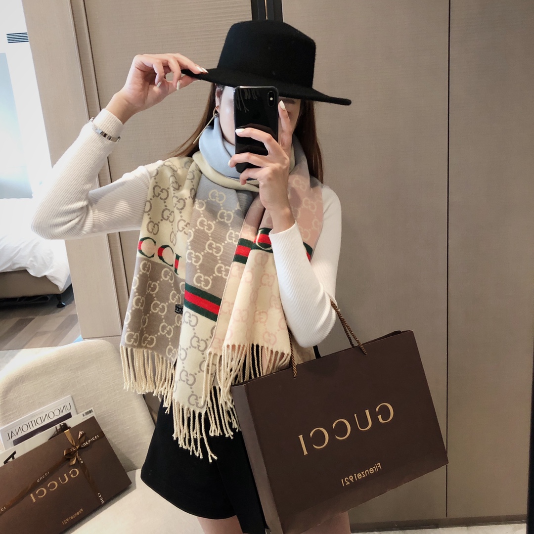 Double-sided jacquard long beard scarf 180*65cm