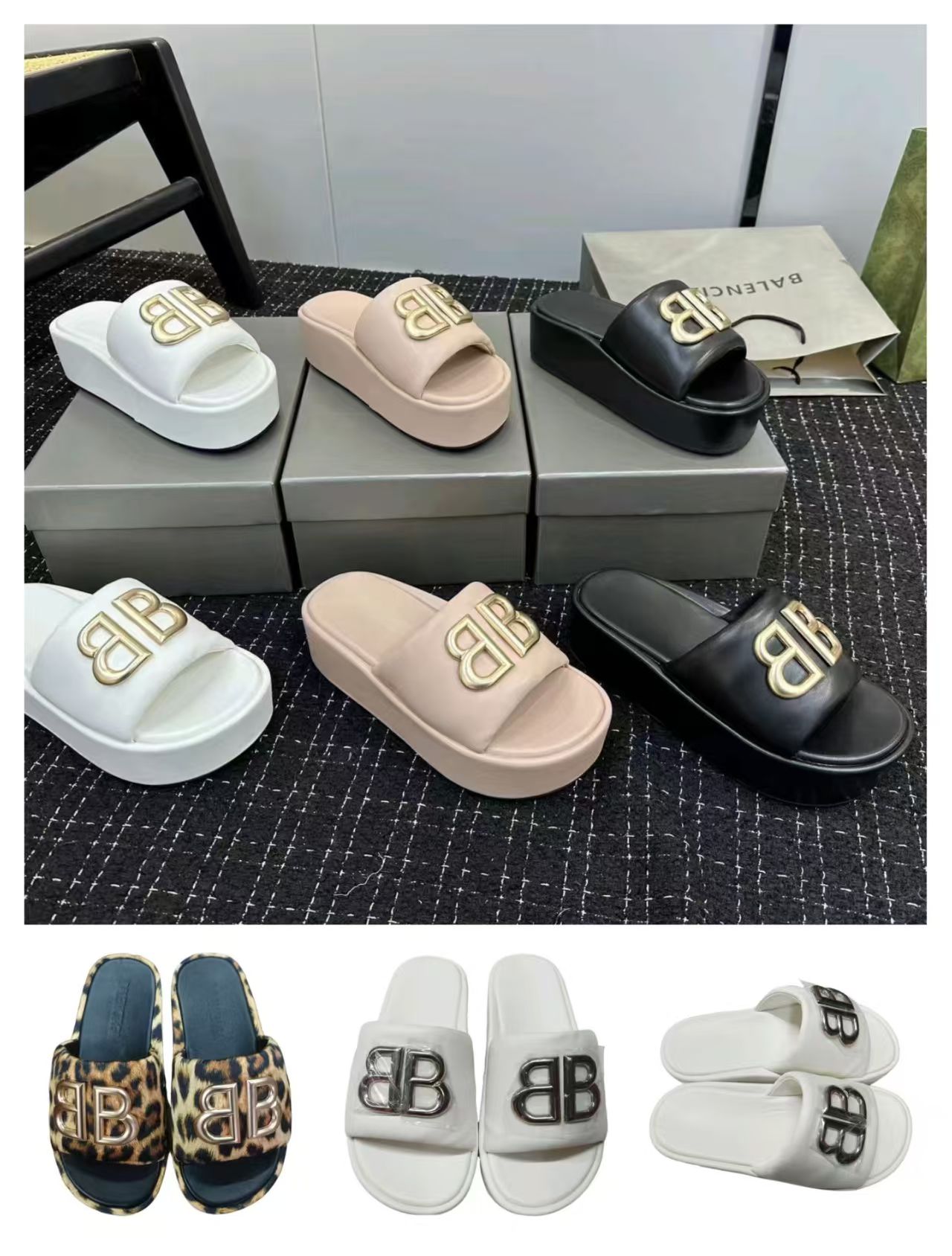 B-buckle platform slippers 6cm