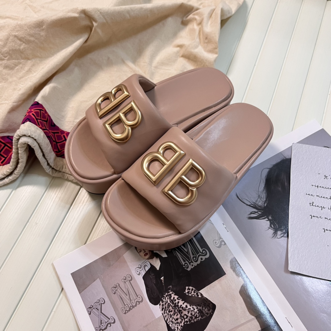 B-buckle platform slippers 6cm