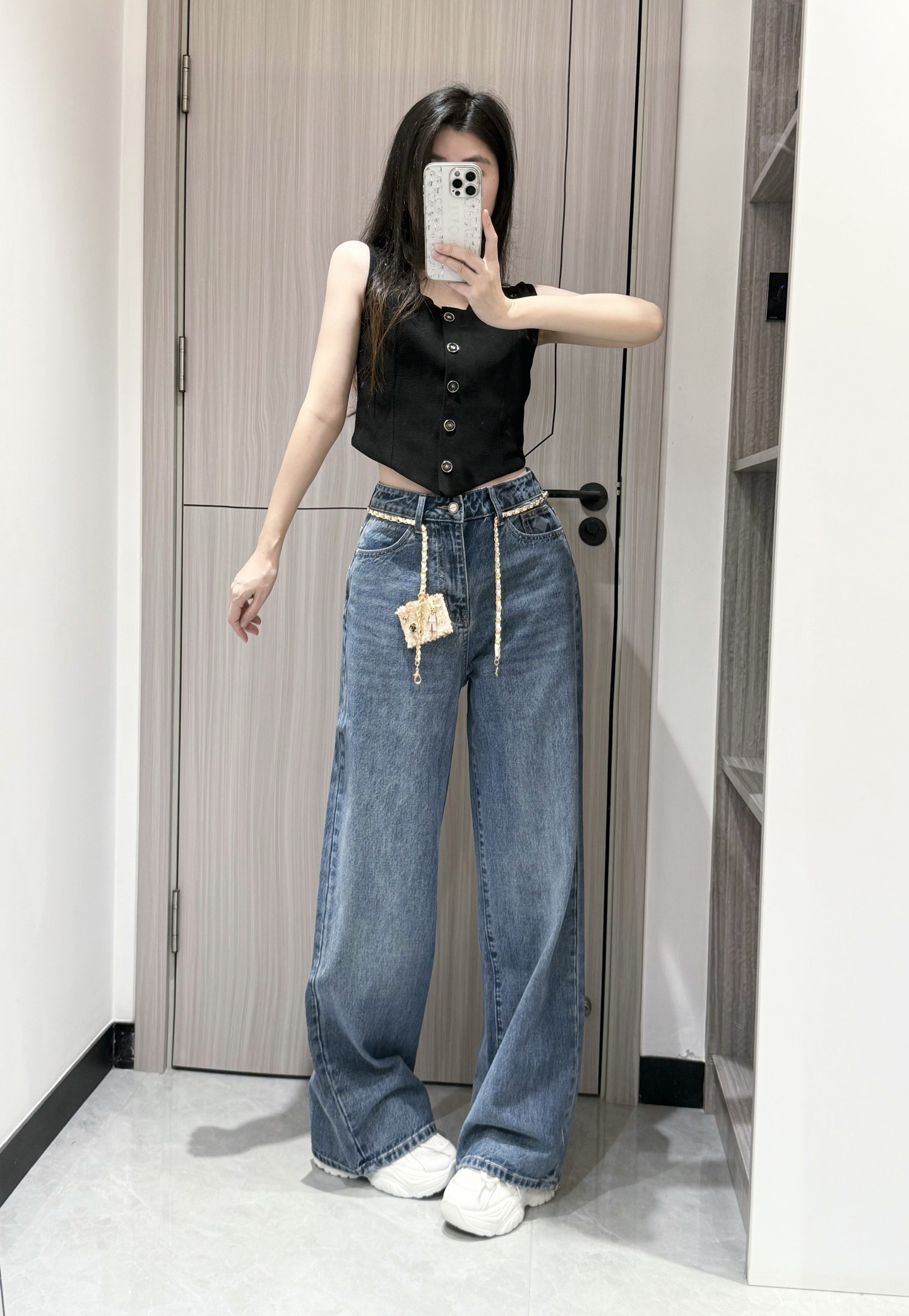 Diamond-patterned wide-leg jeans SML