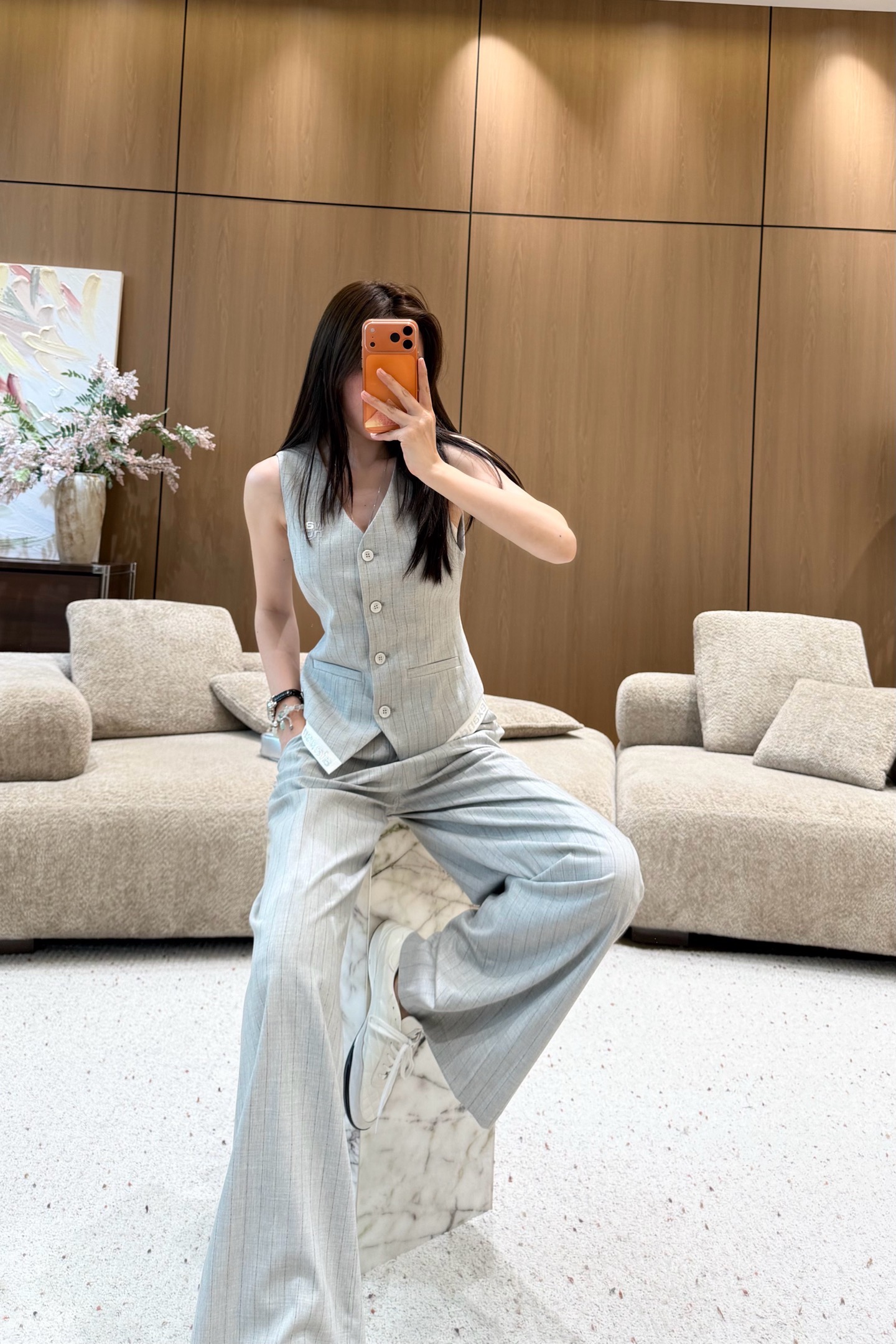 Wool striped trouser suit SML