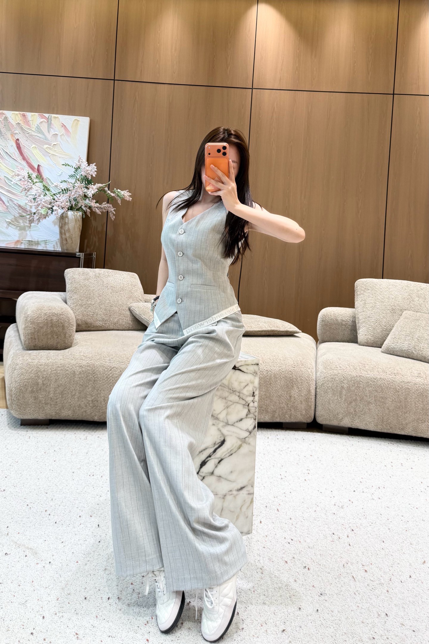 Wool striped trouser suit SML
