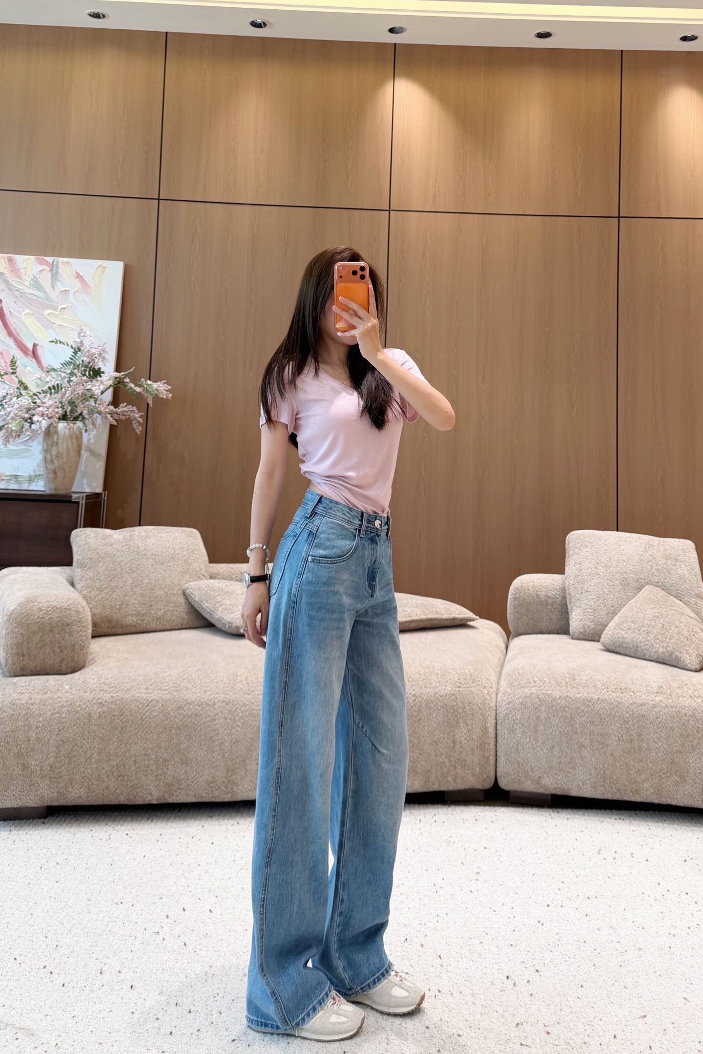 Inverted triangle metal plate mini sickle jeans SML