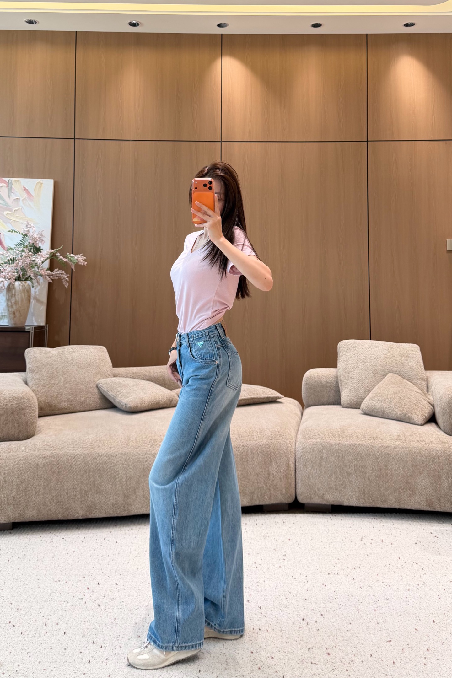 Inverted triangle metal plate mini sickle jeans SML