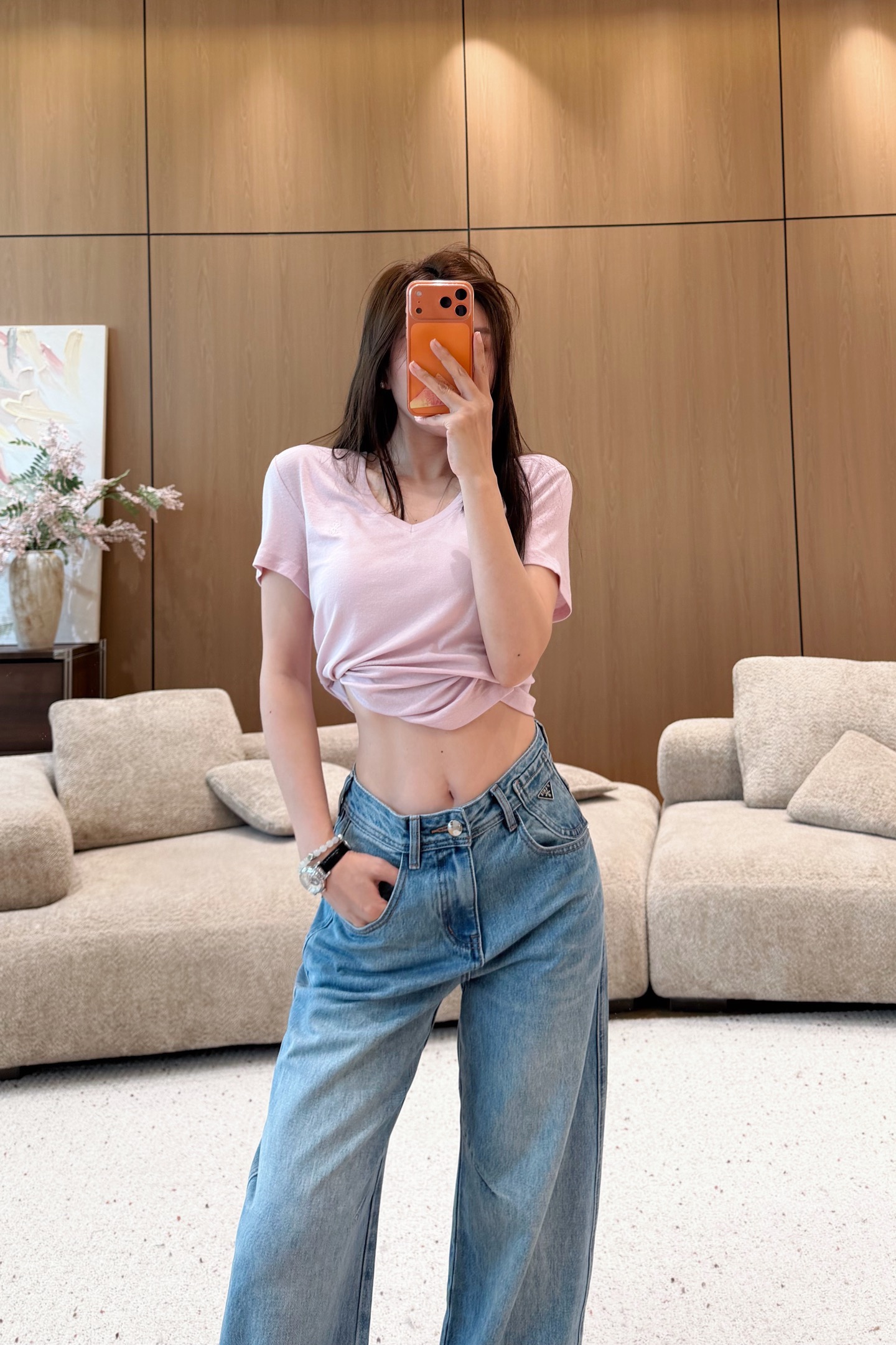 Inverted triangle metal plate mini sickle jeans SML