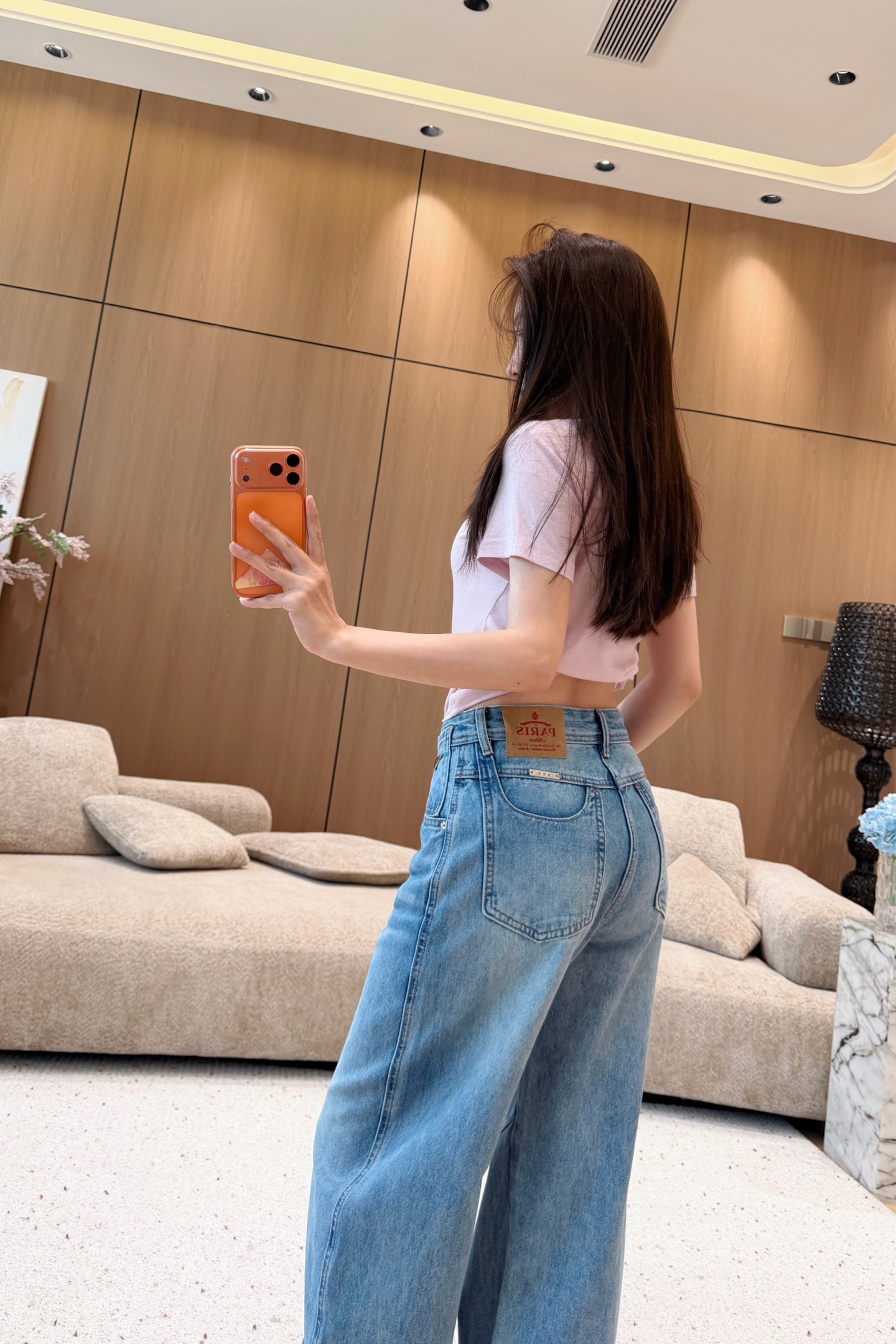 Inverted triangle metal plate mini sickle jeans SML