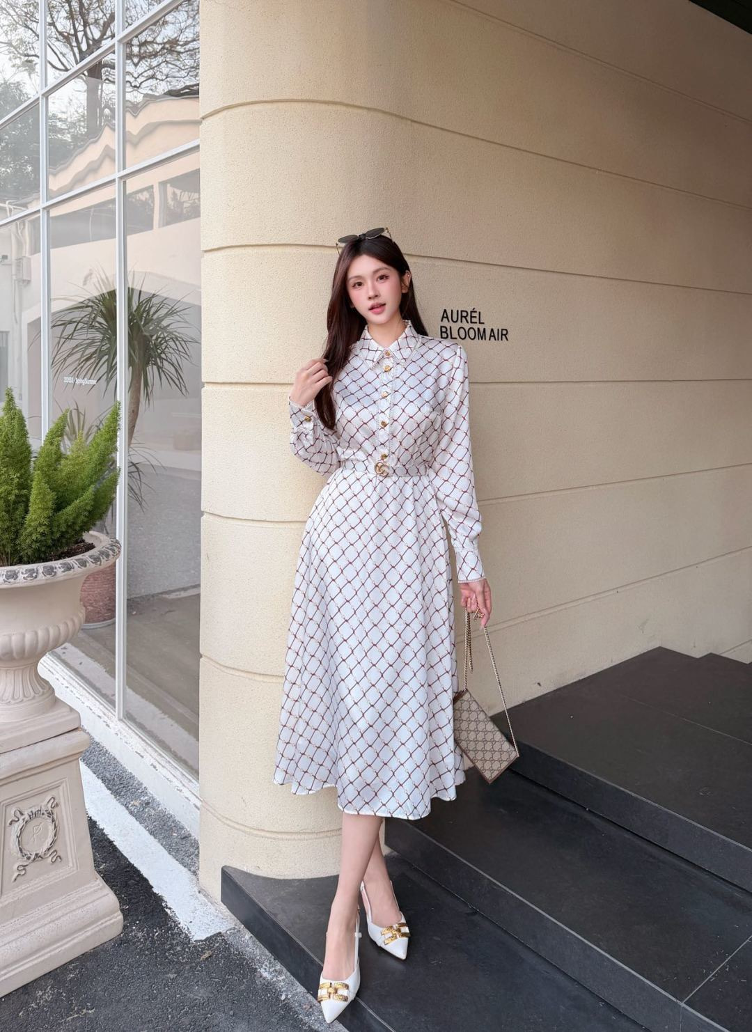 Newest plaid print long dress for spring/summer SML