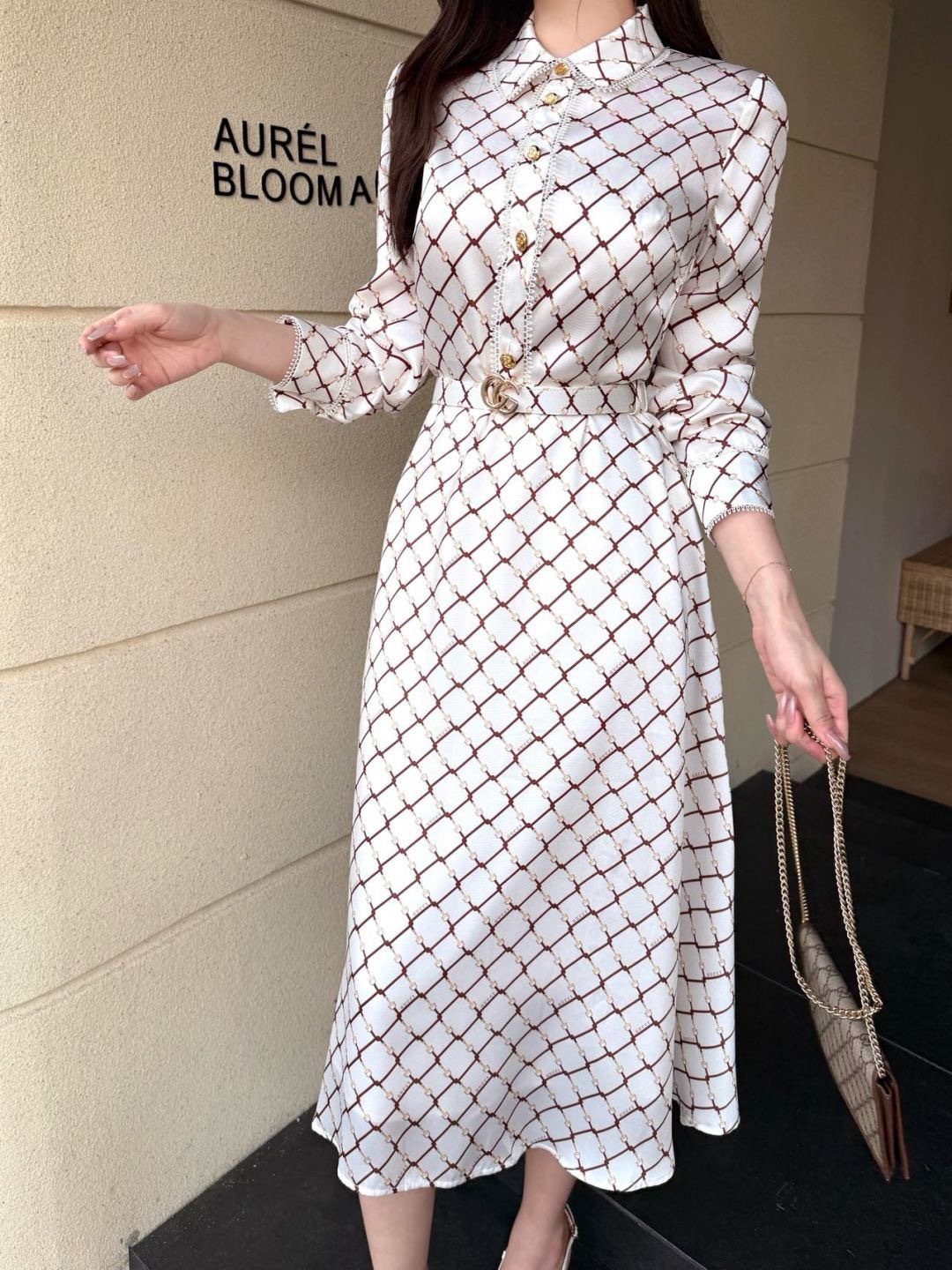 Newest plaid print long dress for spring/summer SML