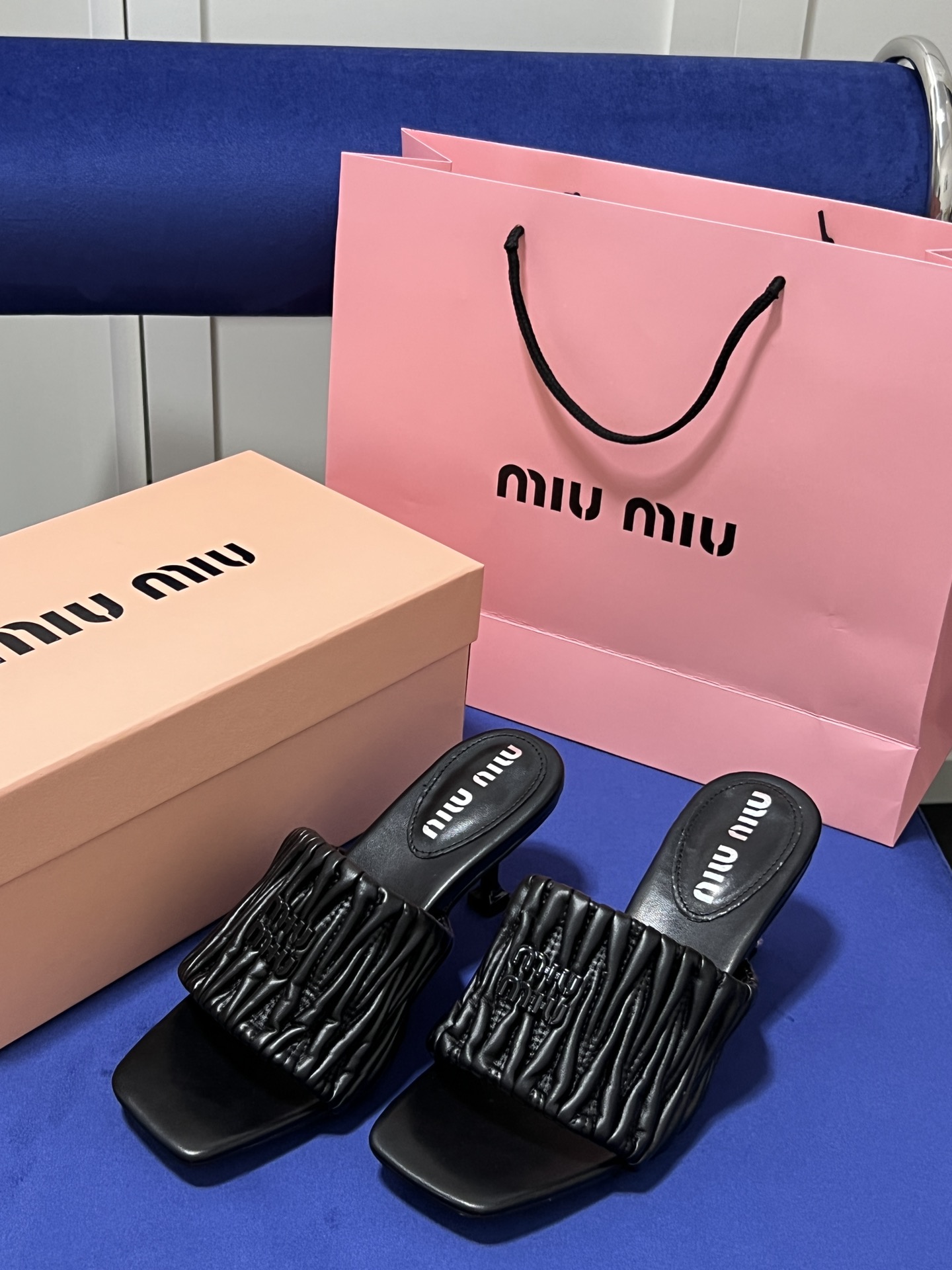 Square-toe high-heeled slippers 5cm/35-40