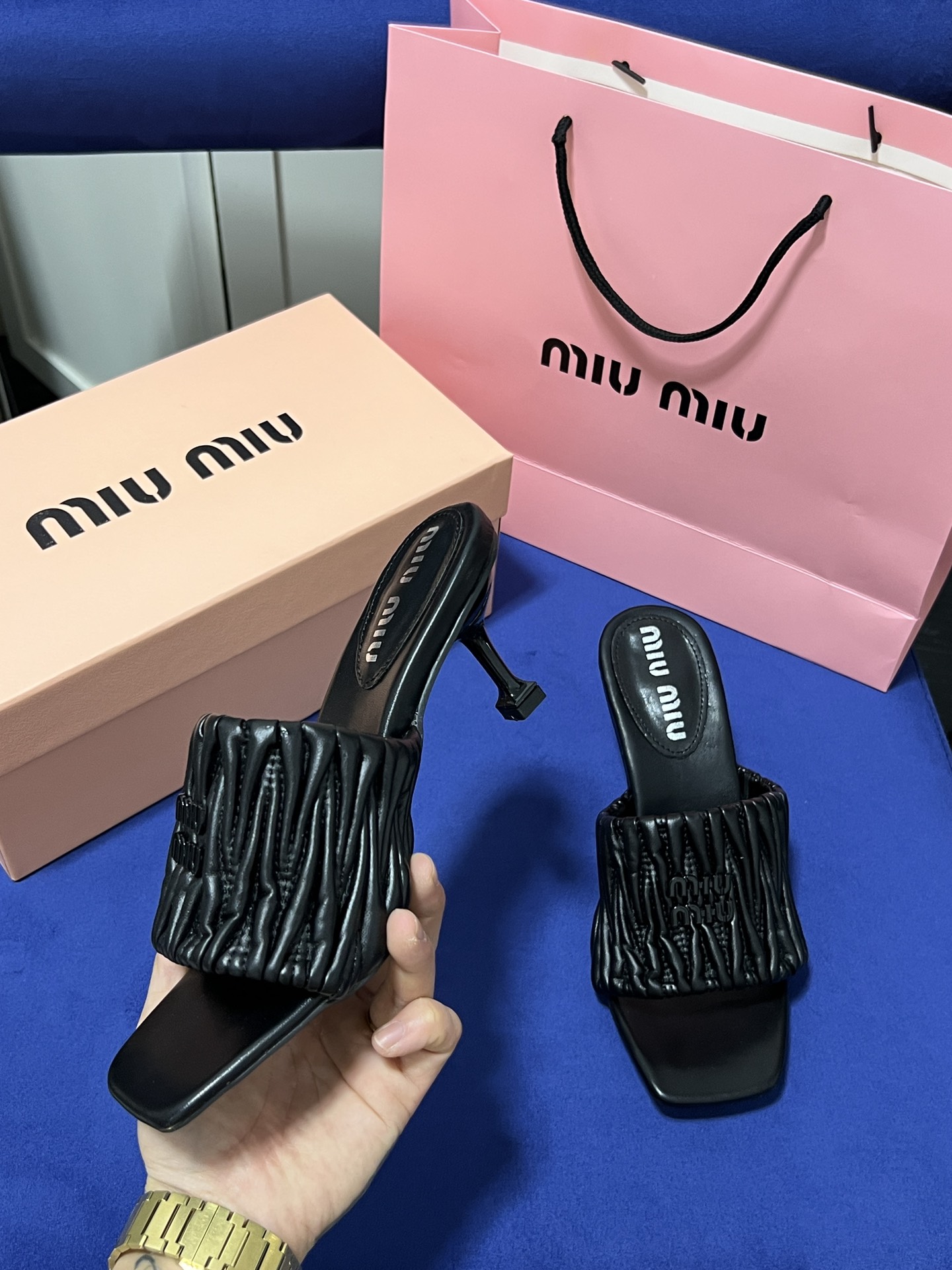 Square-toe high-heeled slippers 5cm/35-40