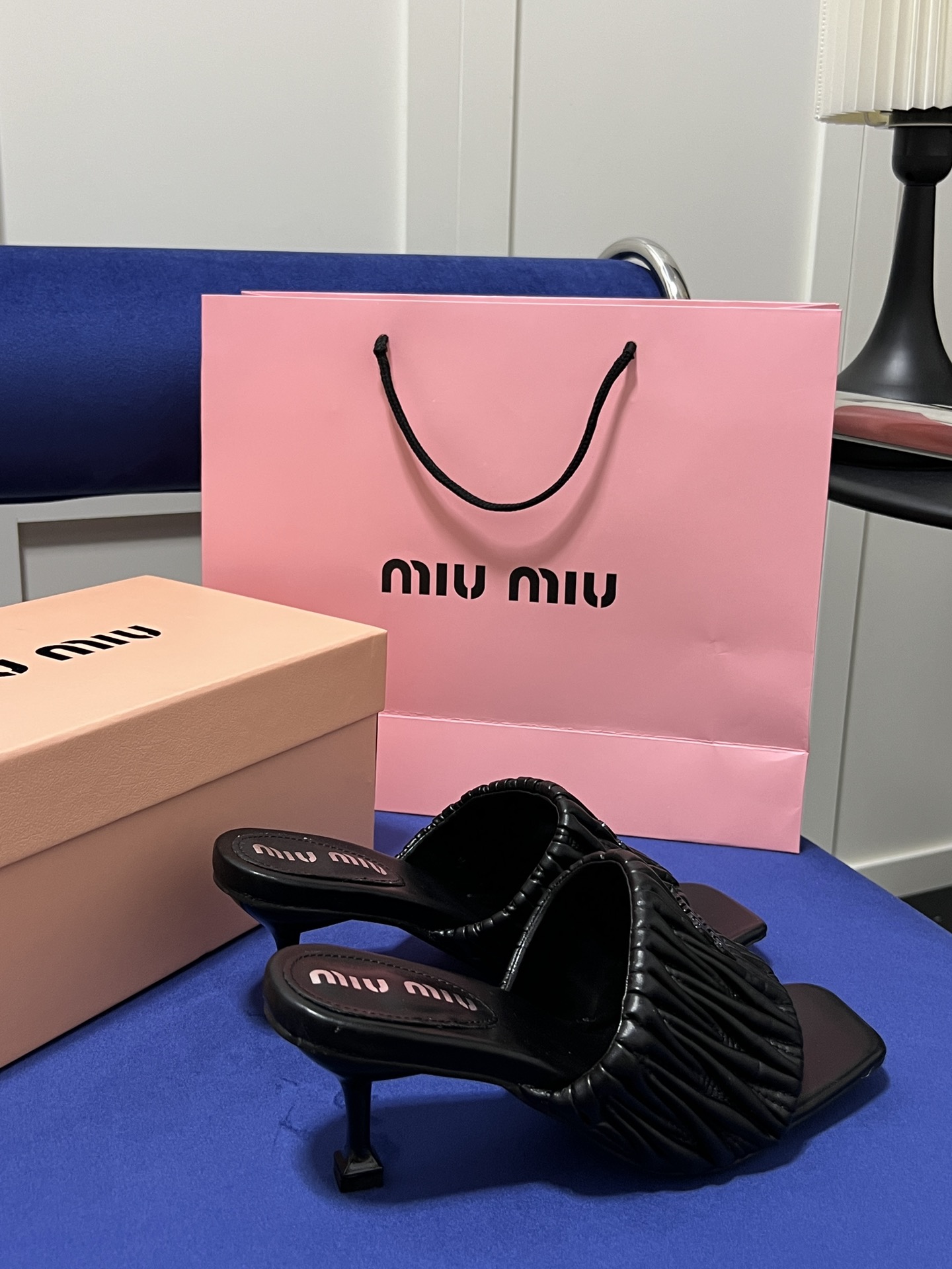 Square-toe high-heeled slippers 5cm/35-40