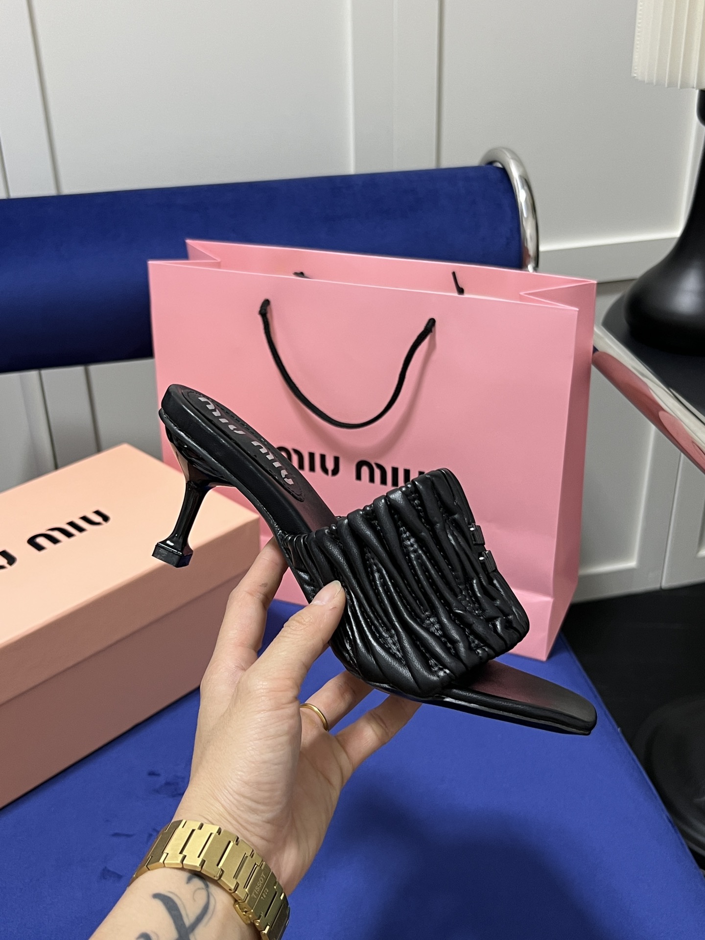 Square-toe high-heeled slippers 5cm/35-40